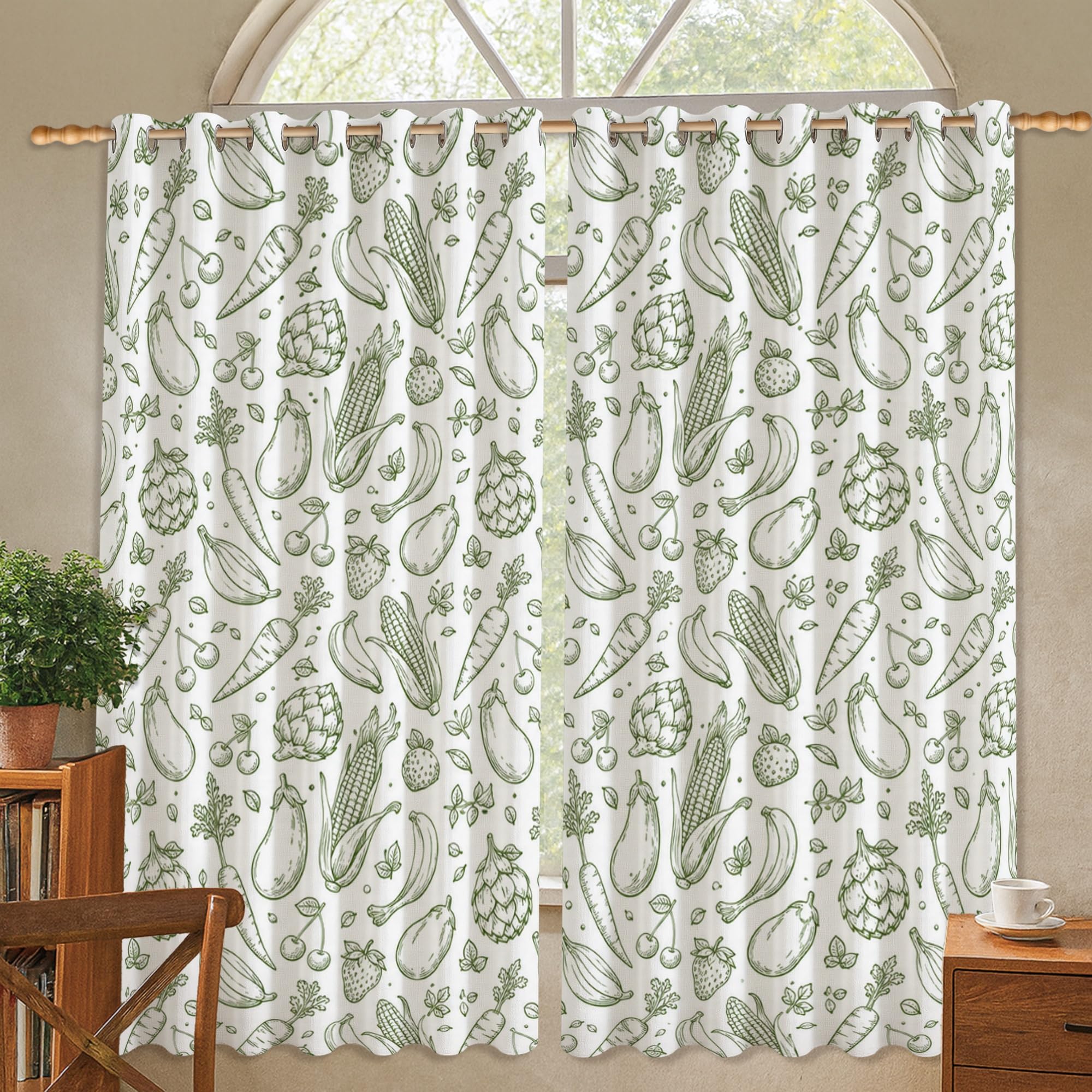 Rideaux occultants rustiques 132x137cm vert fraise lavable en machine