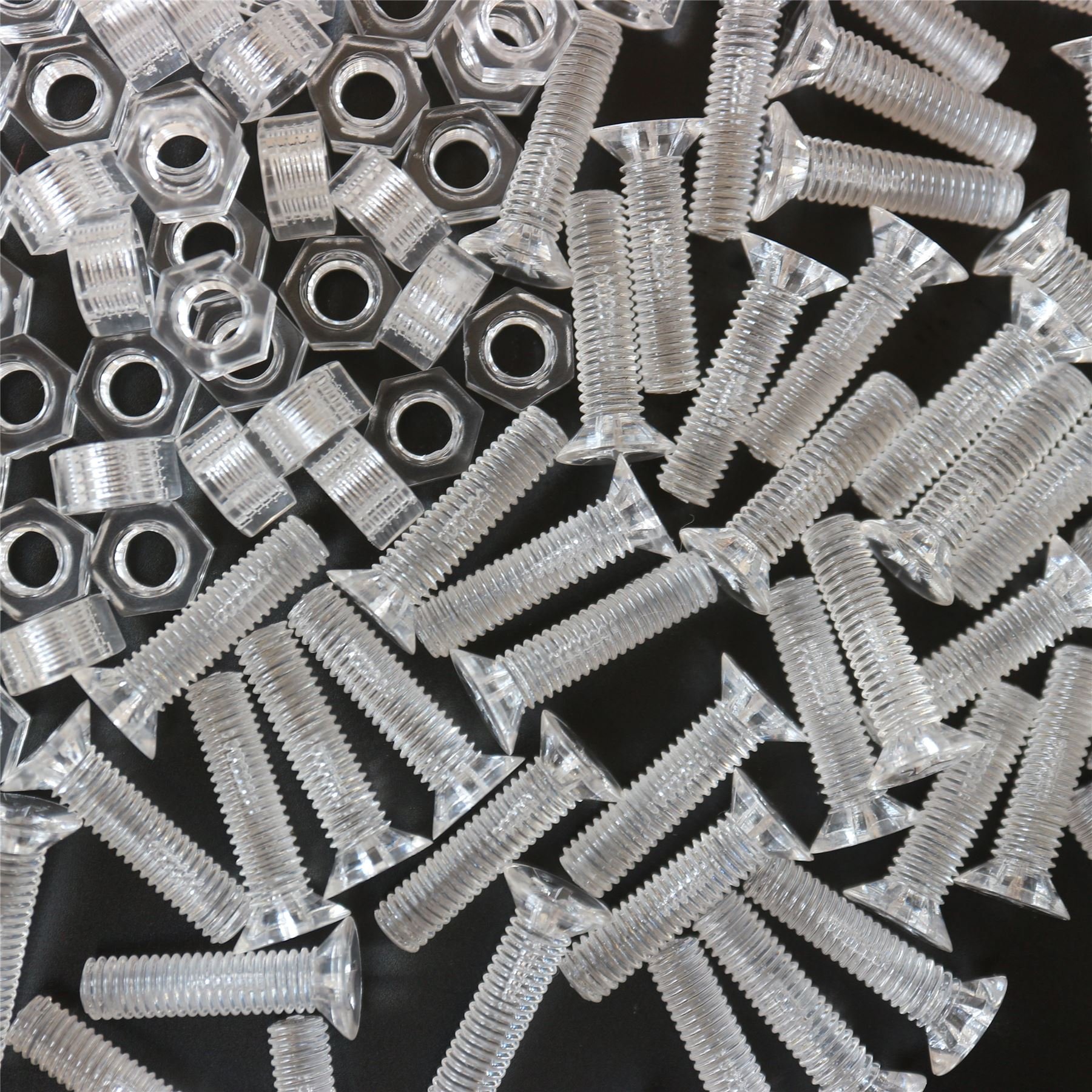 50 x tornillos de cabeza avellanada cruciforme con tuercas y arandelas, plástico acrílico transparente, M4 x 20 mm