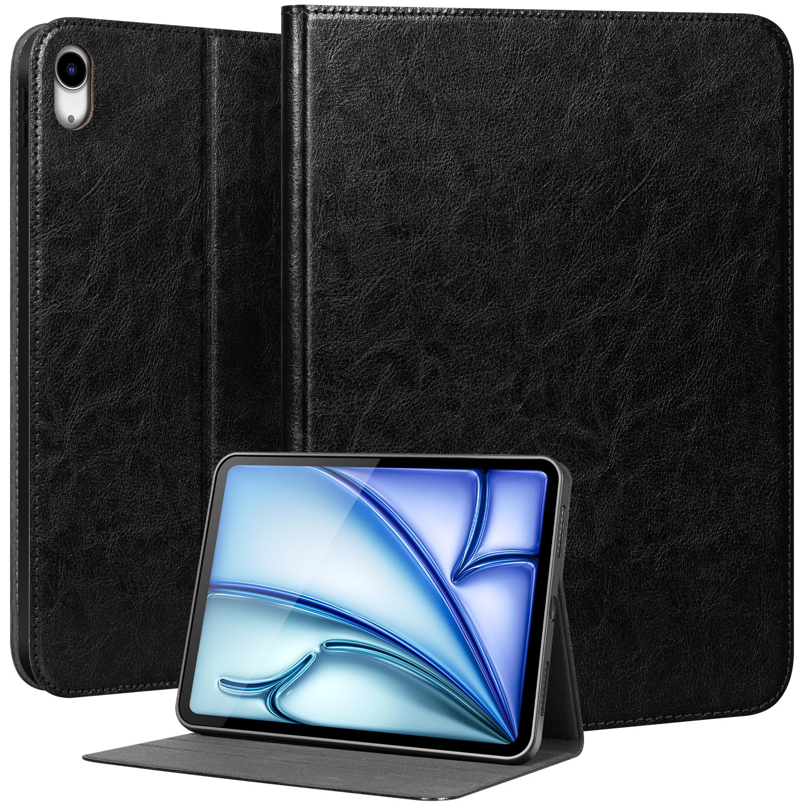 Custodia per iPad (A16) 11a generazione da 11 pollici 2025 e iPad 10.9 pollici 2022, in vera pelle, custodia protettiva per tablet, auto sveglia/sonno, nero