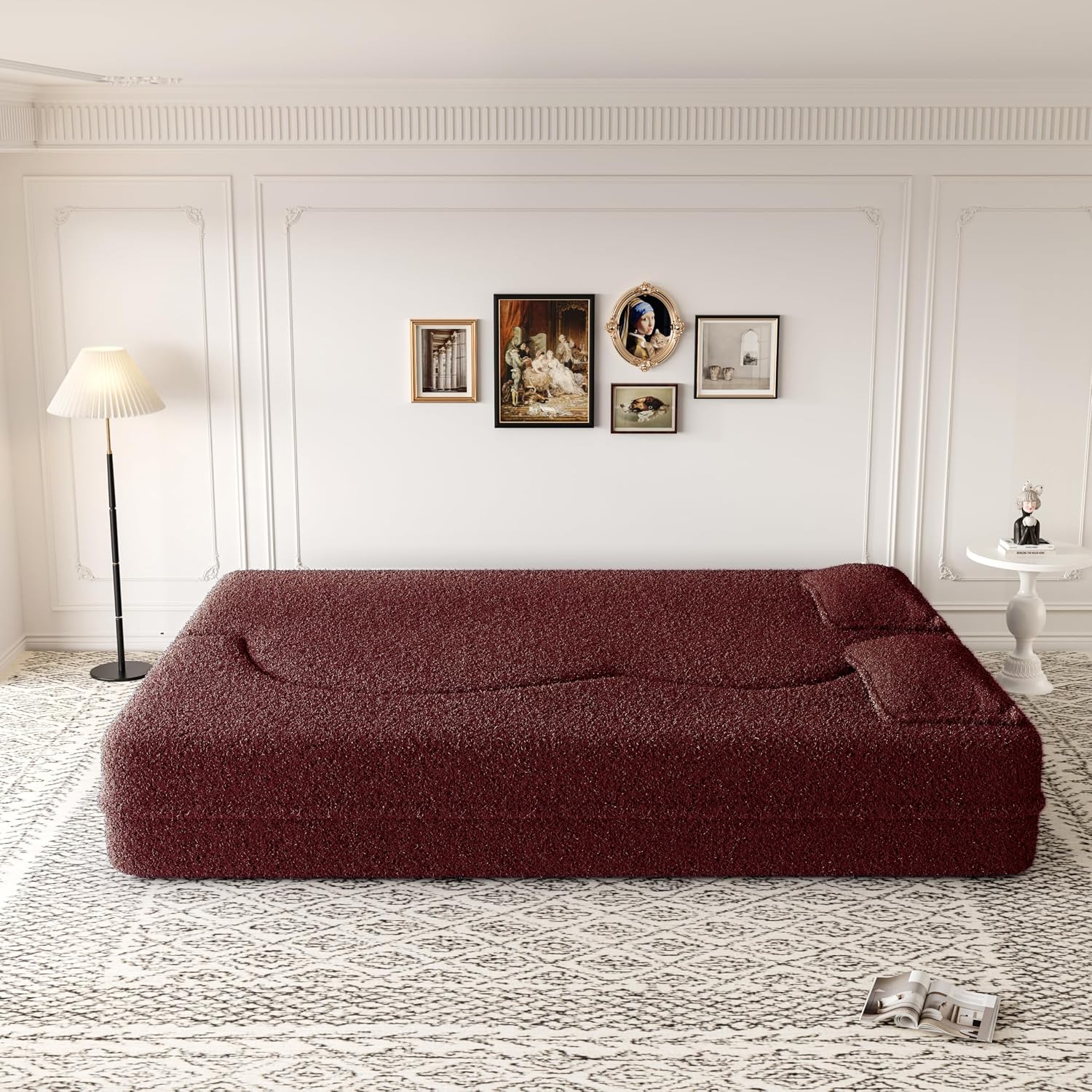 Brabrety Floor Sofa in bed configuration in a room