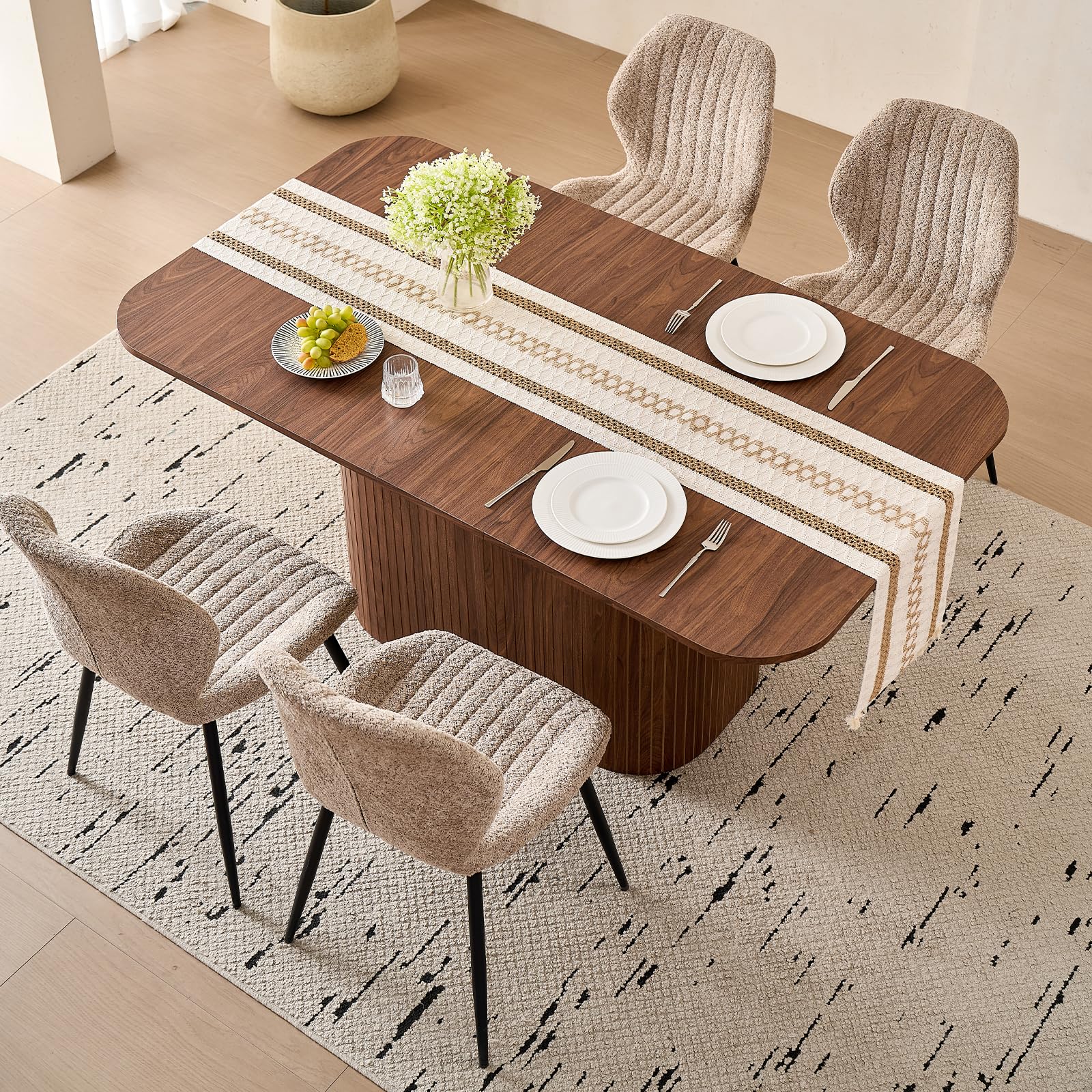 Rechteckiger Esstisch, Moderne MDF-Tischplatte, Nordischer Küchentisch, Lattenrost-Design, Passend für Wohn- und Esszimmer, Dunkle Holzmaserung