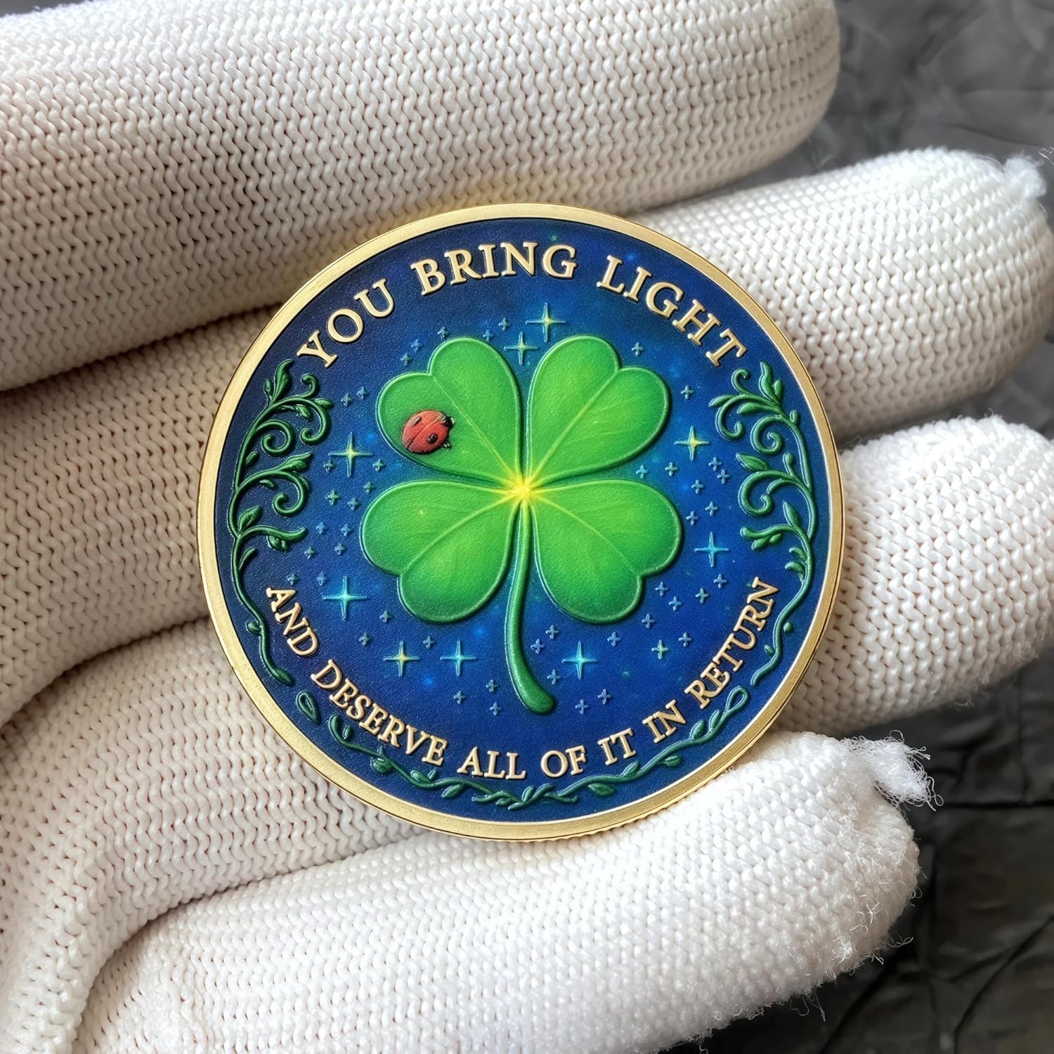 Inspirational Four Leaf Clover Lucky Charm Coin, You Bring Light Positive Affirmation Token, Encouragement Gift for Women Men Friends