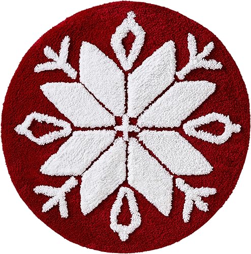 SKL Home Alfombra de invierno con copos de nieve de Navidad para baño/cocina y regalo, 25 x 25 pulgadas, color rojo
