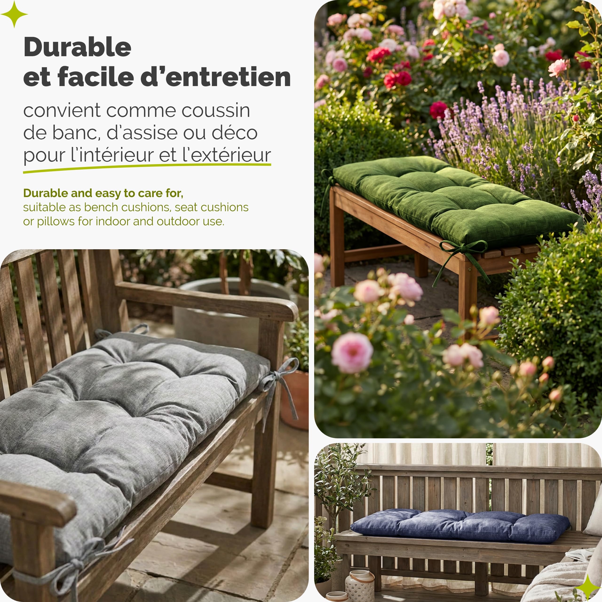 Garronda Coussin Exterieur Impermeable 140x50 cm pour Banc de Jardin Canapé Extérieur et Balancelle Coussins d'Assise Résistant UV pour Terrasse Balcon et Intérieur avec Cordons GD-0219 Anthracite