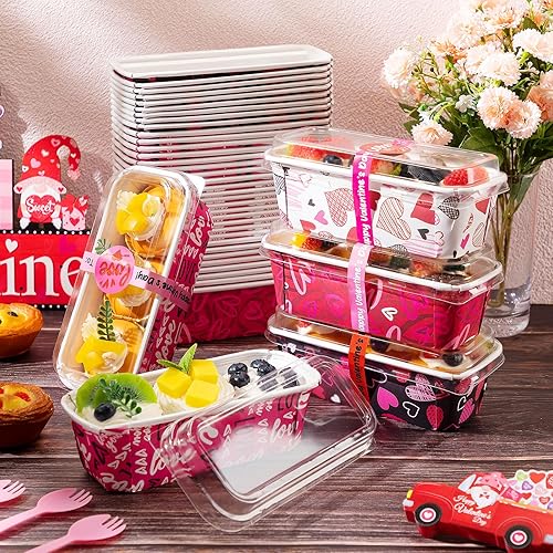 Miniatura 3 de FoldTier 120 piezas de moldes para pan para el día de San Valentín con tapas, moldes de papel desechables para hornear, moldes rectangulares de