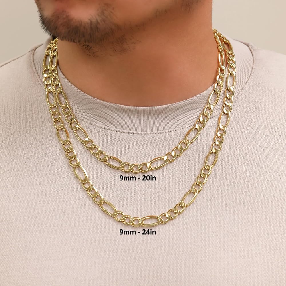 Amazon | Nuragold 10K リアルイエローゴールド フィガロリンク 9mm