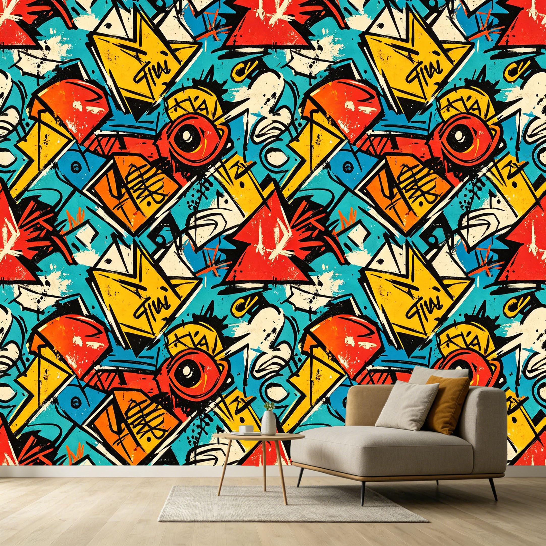 Custom Size Wall Murals Abstract Modern Graffiti Street Art Vibrant Geometric Shapes Colorful Pattern SelfAdhesive Wall Fabric Removable Large Wallpaper Photo for Living Room