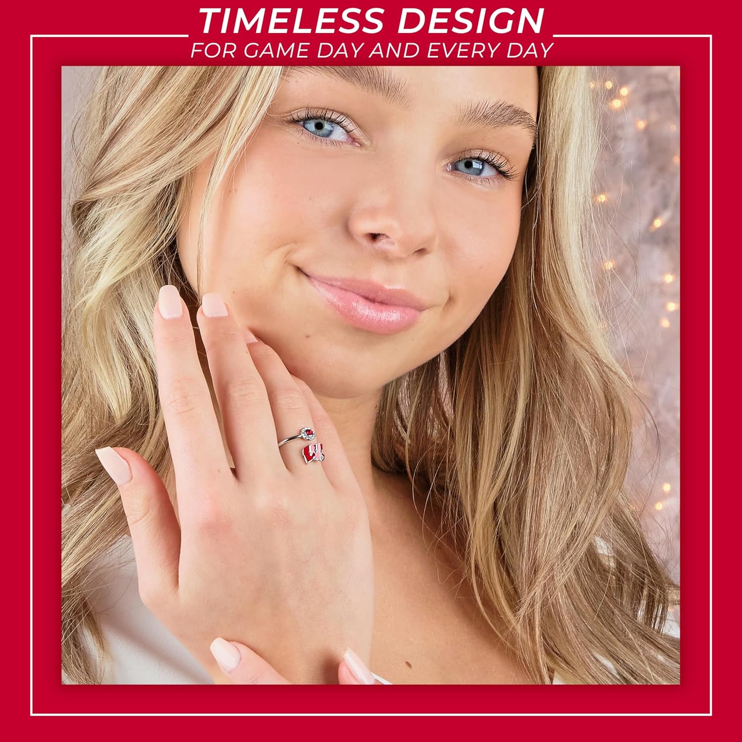 Stone Armory UW Badgers University of Wisconsin Gifts - Wisconsin Badgers Womens Ring with Crystals - Hypoallergenic and Adjustable Sizes 5-12 - Wisconsin Badgers Womens Apparel