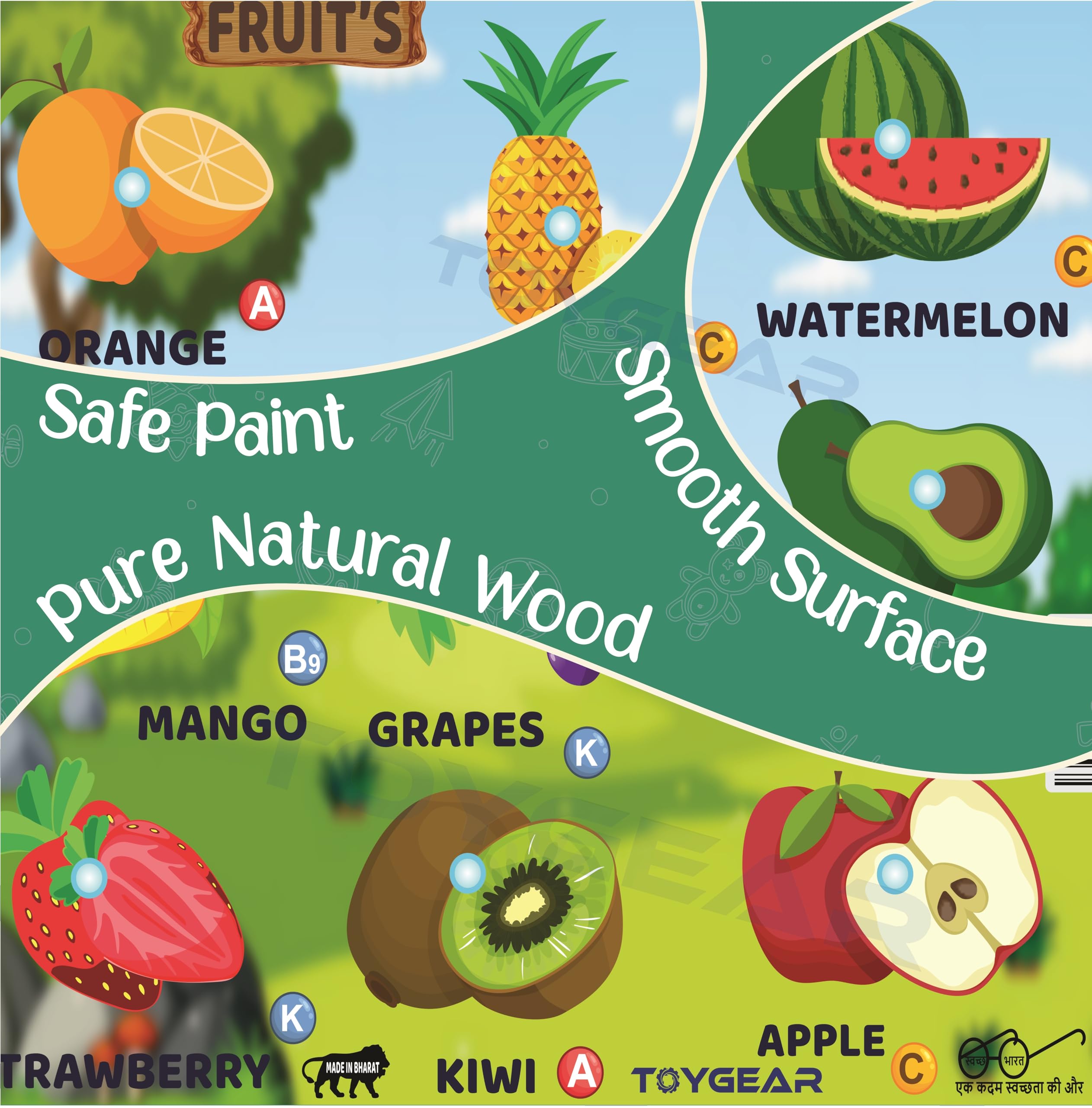 Nizomi Wooden PUP Fruit Puzzle Figure Toys Set for 3+ Years Kids - Eco-Friendly, Non-Toxic, Montessori-Inspired Educational Toys for Toddlers Set Best Learning Library Kit 2