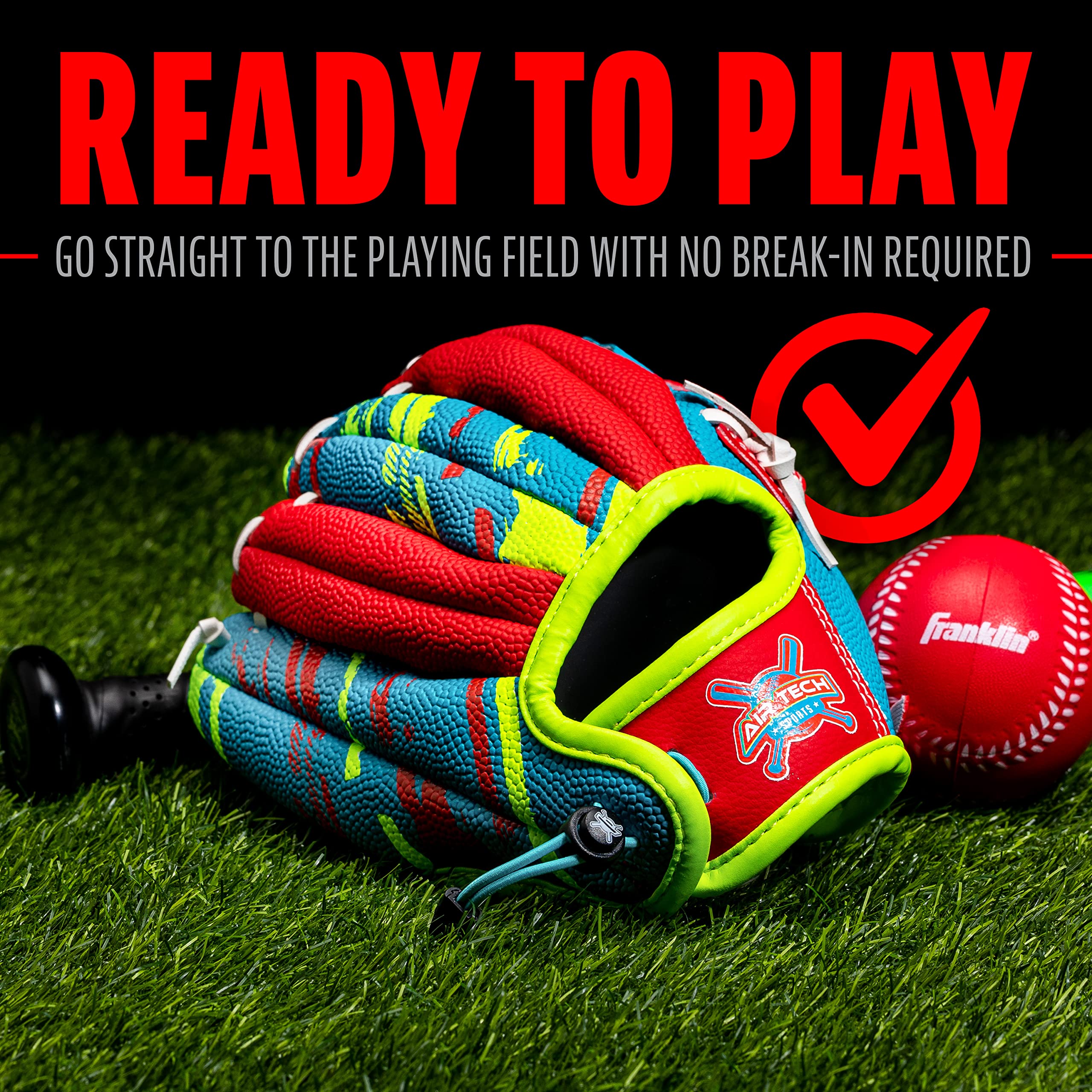 Franklin Sports Air Tech Baseball Glove with Ball - Tee Ball - Soft Air Tech Foam - Royal/Red