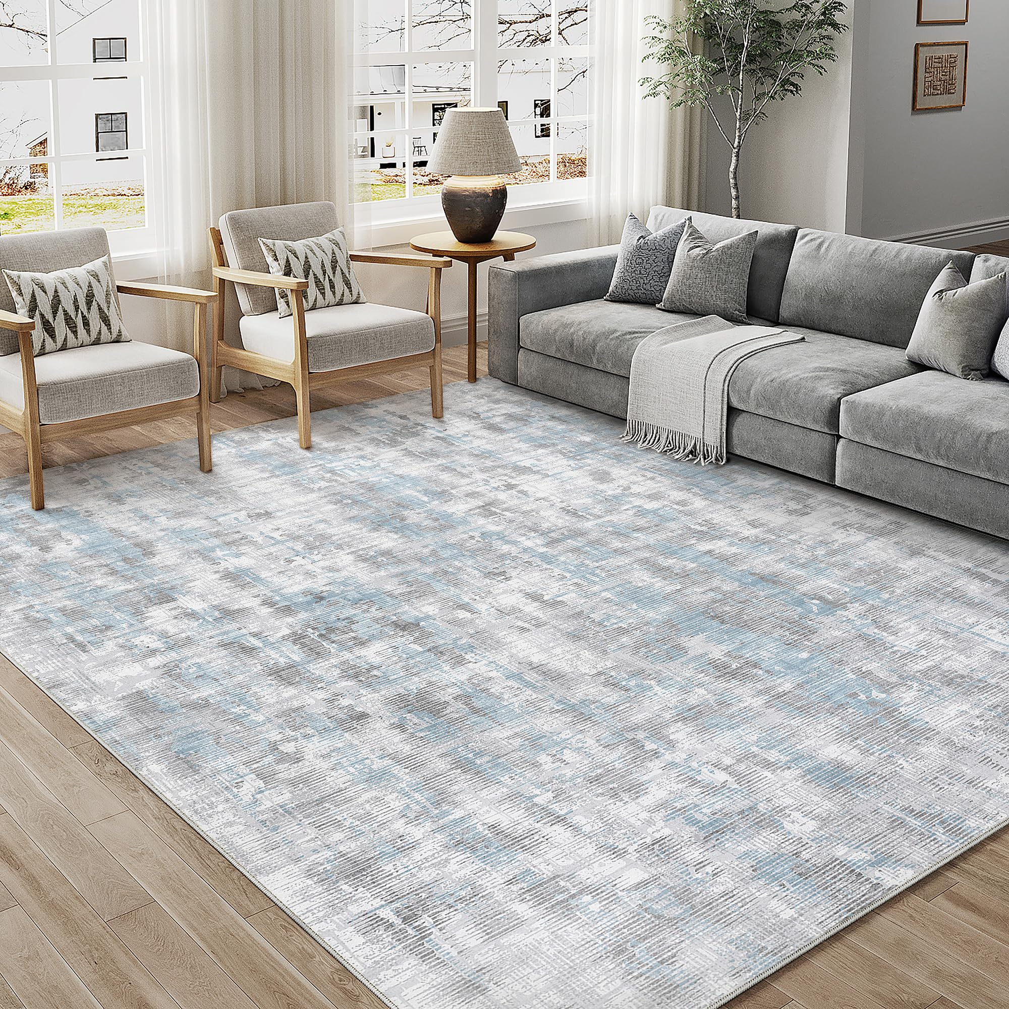PureCozy Teppich Wohnzimmer Waschbarer rutschfest Boho Abstrakt Carpet