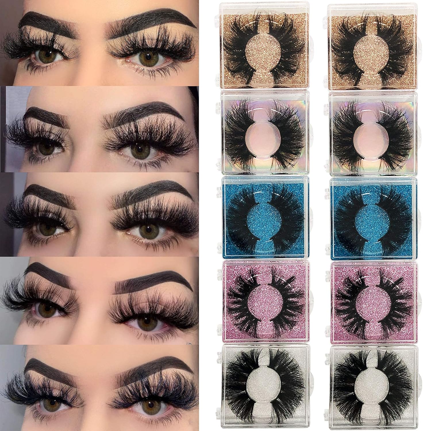 25MM Mink Eyelashes Wholesale Ninglash 10 Pack False Eyelashes, Christmas Gifts for Women Dramatic Real Mink EyeLashes, Thick HandMade Full Strip Lashes, Crueltyl Free Fluffy Lash, 3D Mink Lashes Bulk
