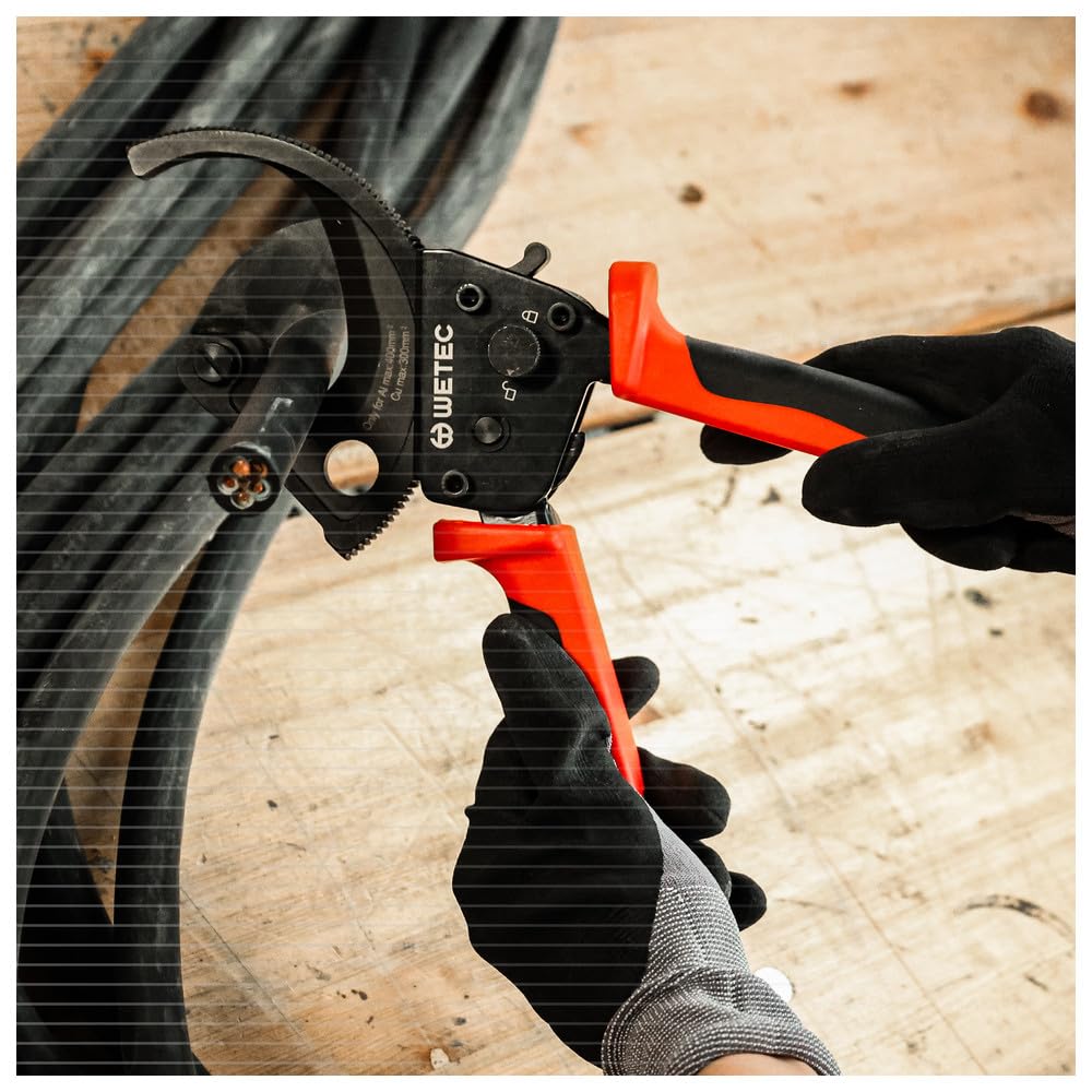 WETEC Ratschen-Kabelschneider 250 mm I präziser Ratschenschneider für Kupfer- & Alukabel bis 400 mm² I sauberer Schnitt, kraftsparend & langlebig für professionelle Anwendungen