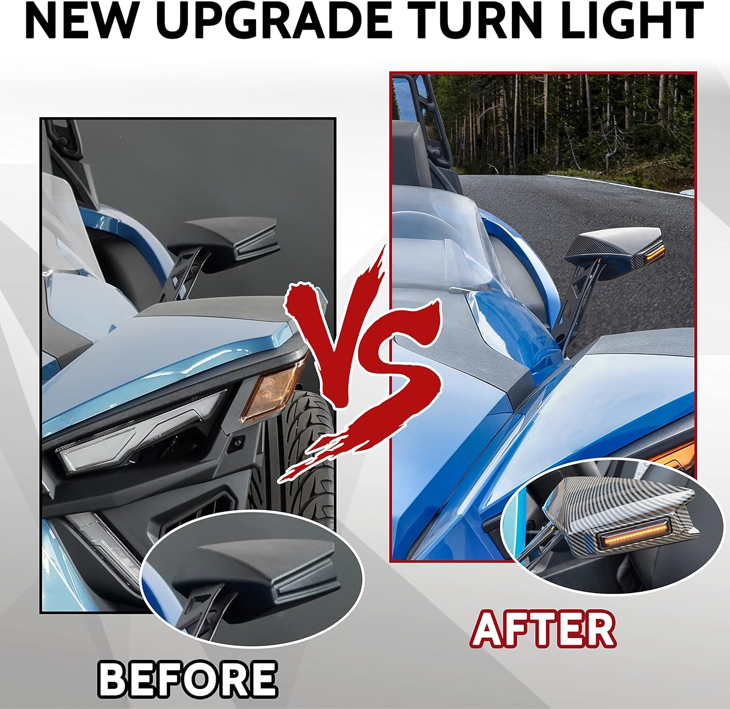 Side Rearview Mirror Guard Cover for Slingshot, Carbon Fiber Style Rear Side View Mirror Cover Trim Decoration w/Turn Signal Marker Ligh for 2015-2023 Polaris Slingshot Exterior Accessories