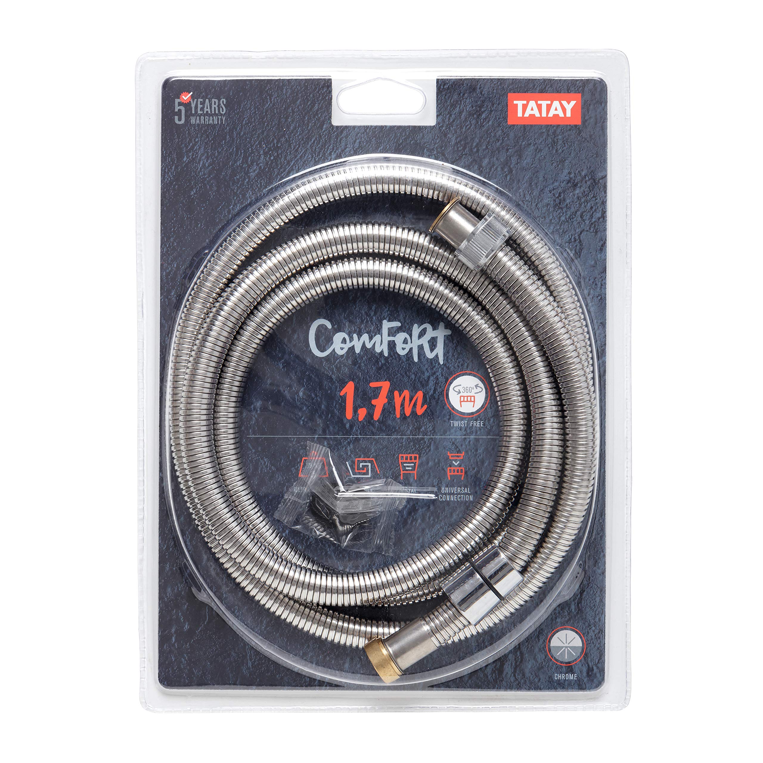 Tatay 3322109 Shower hose, Chrome, 1,7 m - Image 2