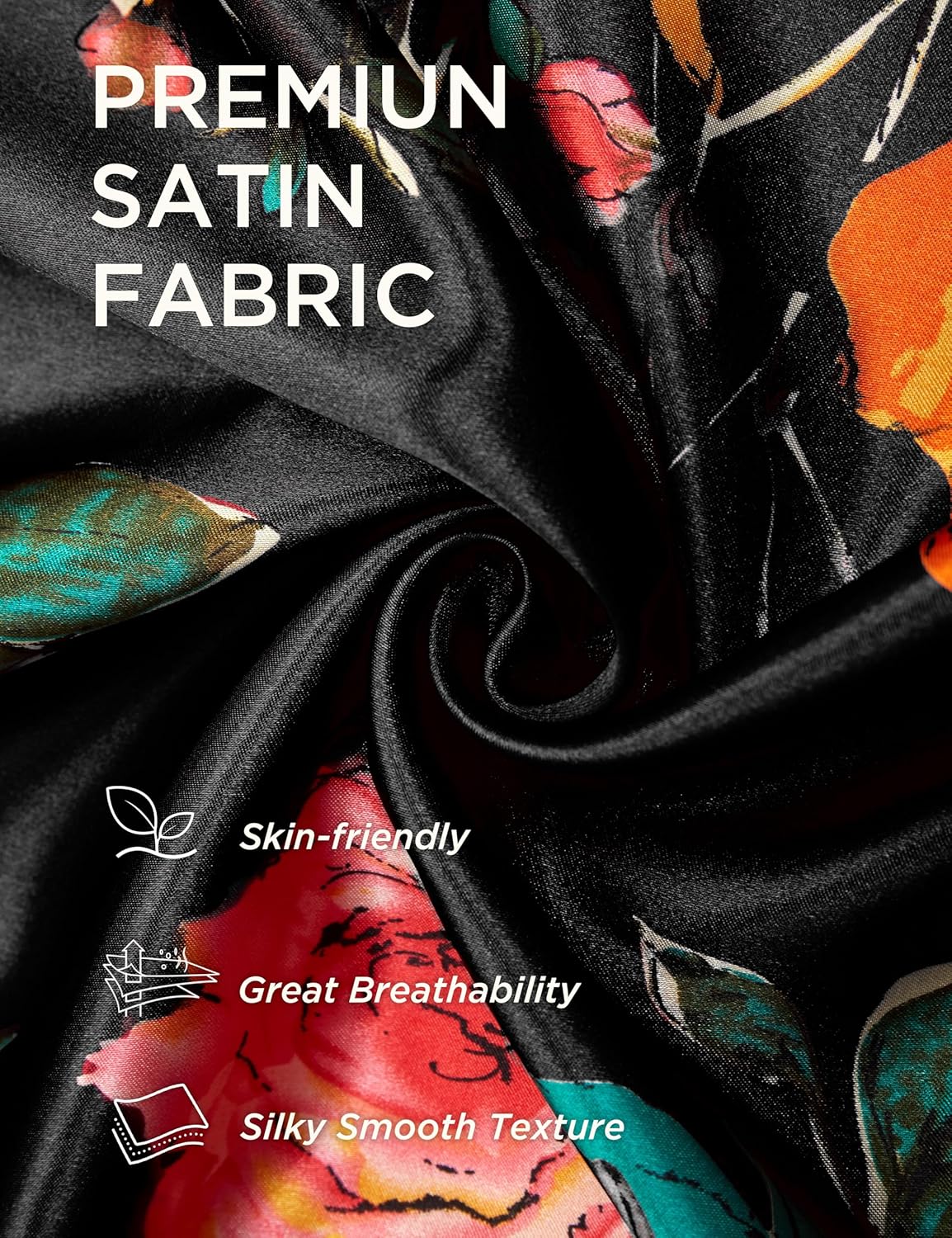 BABEYOND Women's Kimono Robe Long Satin Silky Floral Lightweight Bridesmaid Wedding Bachelorette Party Robe - Image 6