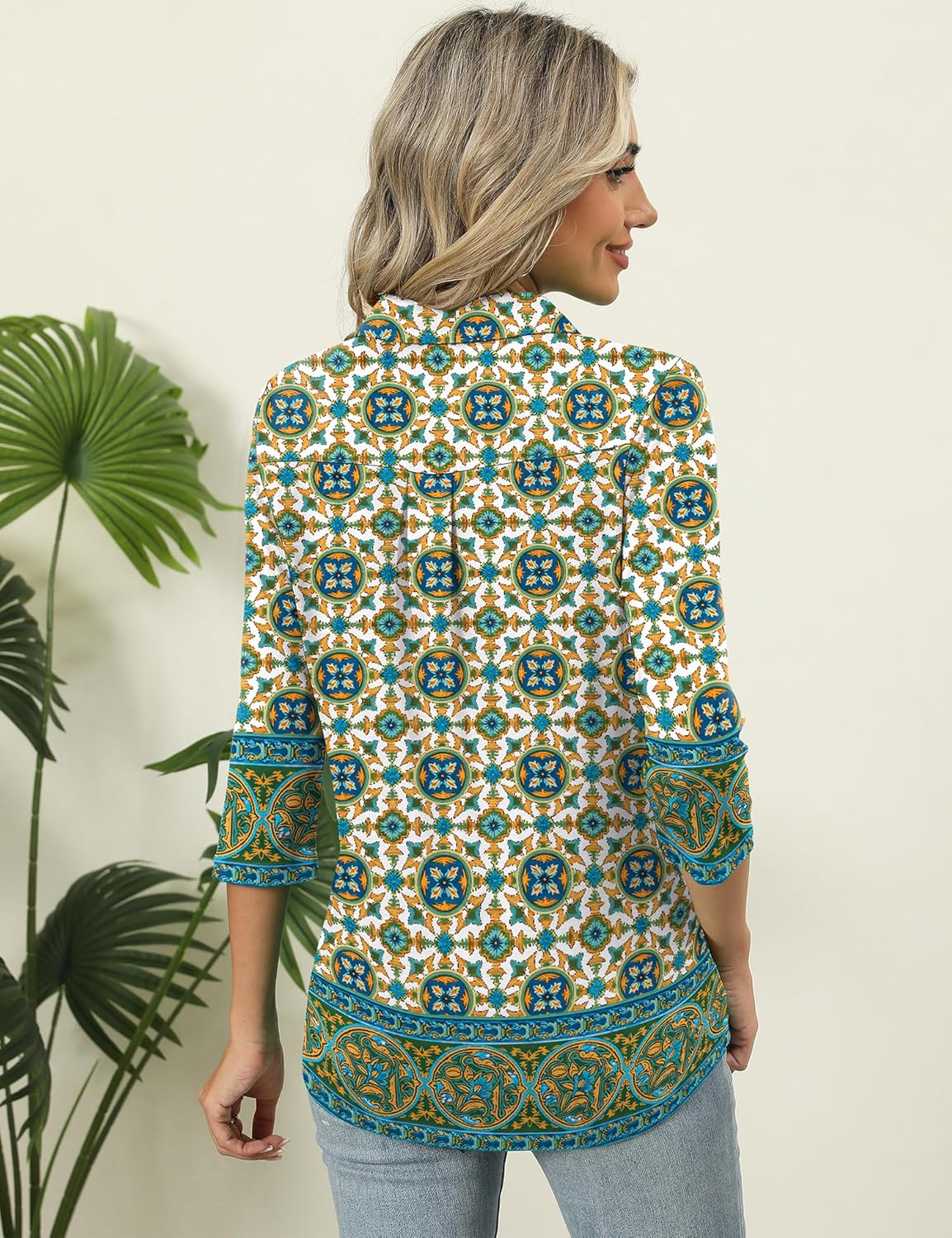 ZHENWEI Women's 3/4 Length Sleeve V-Neck Collared Tops Summer Business Casual Work Polo Shirts 2025 - Image 6