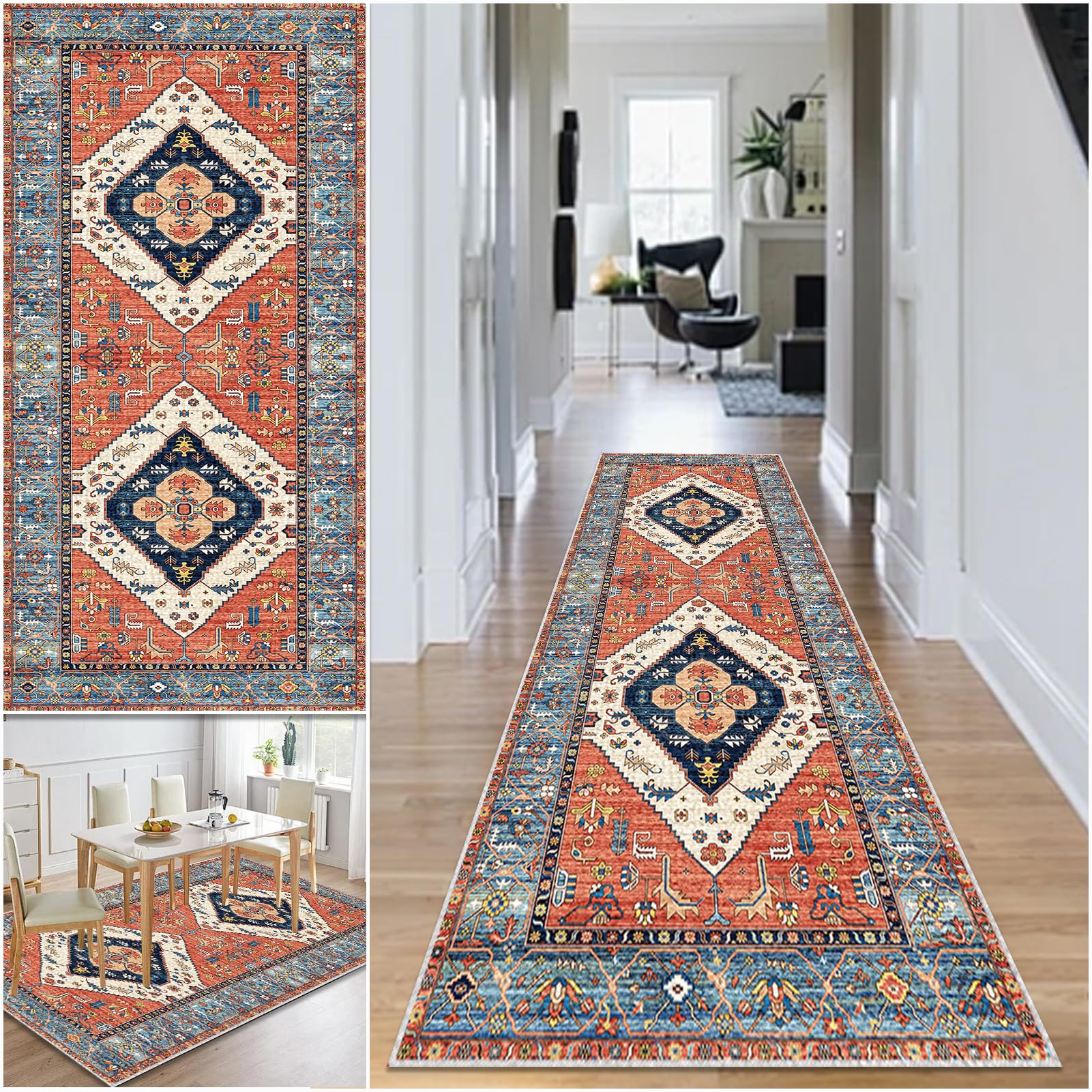 Hallway Runner Rug Non Slip Washable Kitchen Runner Rug 50 x 120 cm Area Rugs Hallway Hall Runners Narrow Rug Low Pile Carpet Runners with Anti-Slip Backing Floor Runner for Hallway Entryway Laundry โ image 1