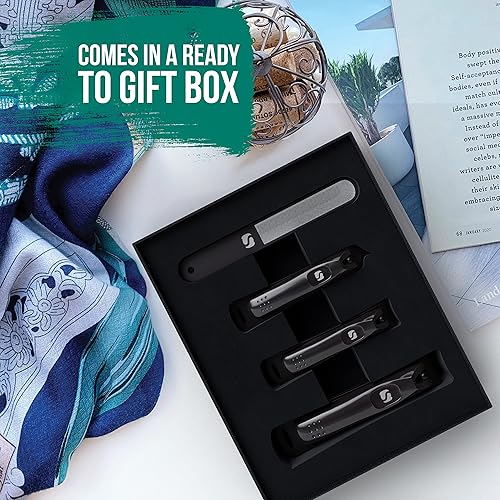 Miniatura 3 de Suvorna Juego de 4 cortaúñas con lima de uñas de metal, cortaúñas grandes para uñas gruesas, cortaúñas en ángulo, cortaúñas en ángulo, cortaúñas