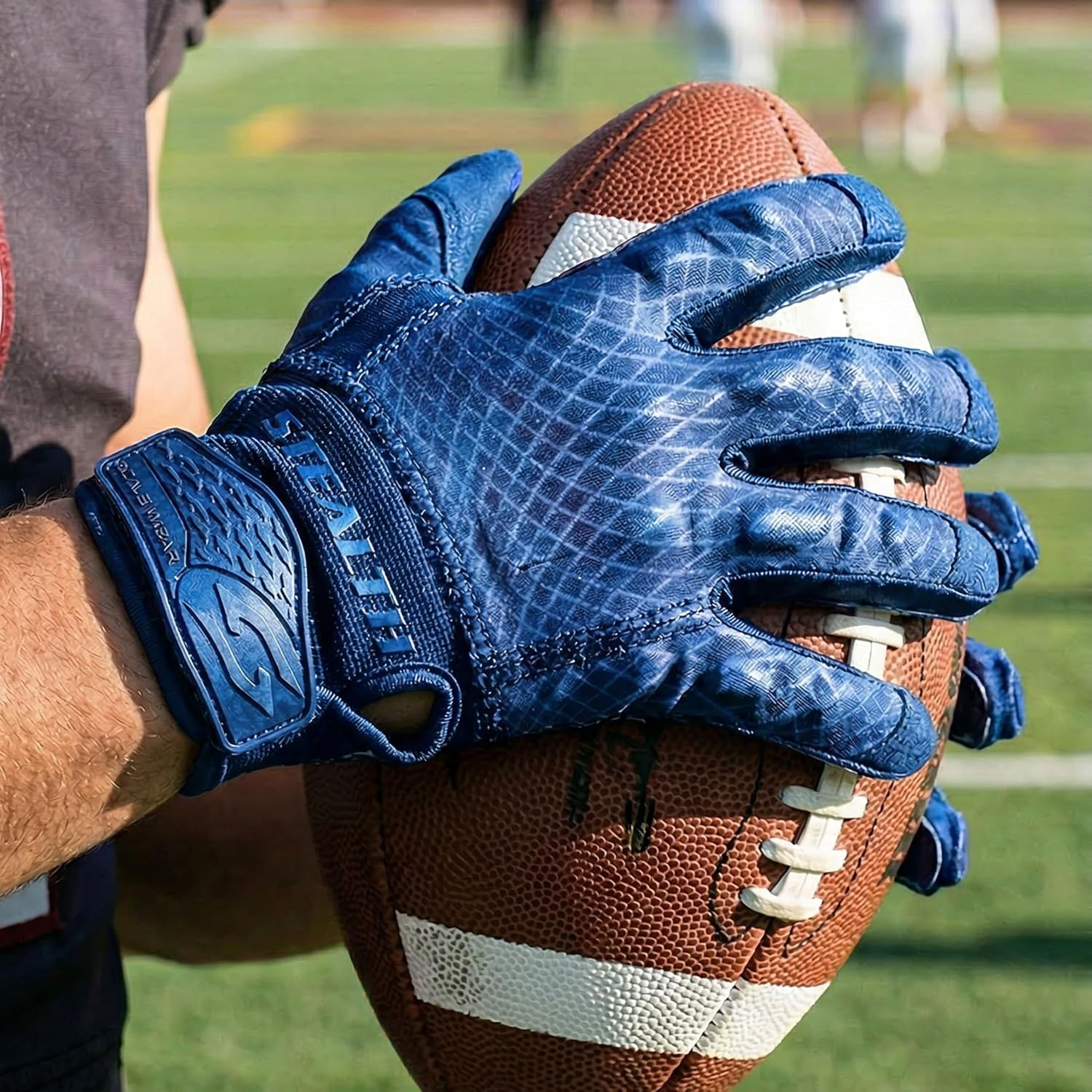 Stealth Padded Football Lineman Gloves - One Color Pro Reinforced Leather Palms Adult Mens Youth Sticky Boost Your Game