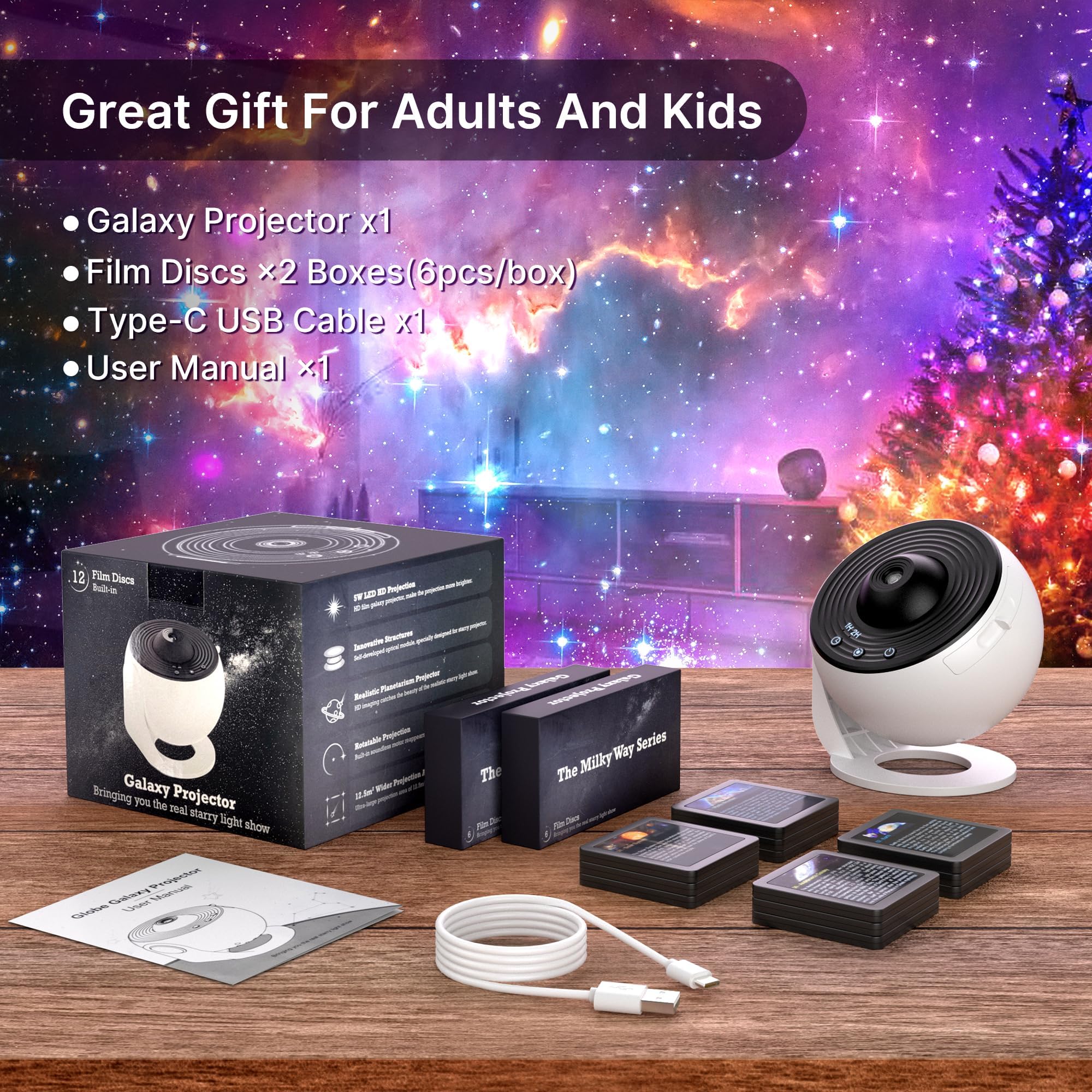Mexllex Sternenhimmel Projektor für Schlafzimmer - 12 Planeten Discs, LED Lampe für Kinder, Erwachsene, Party, Decke