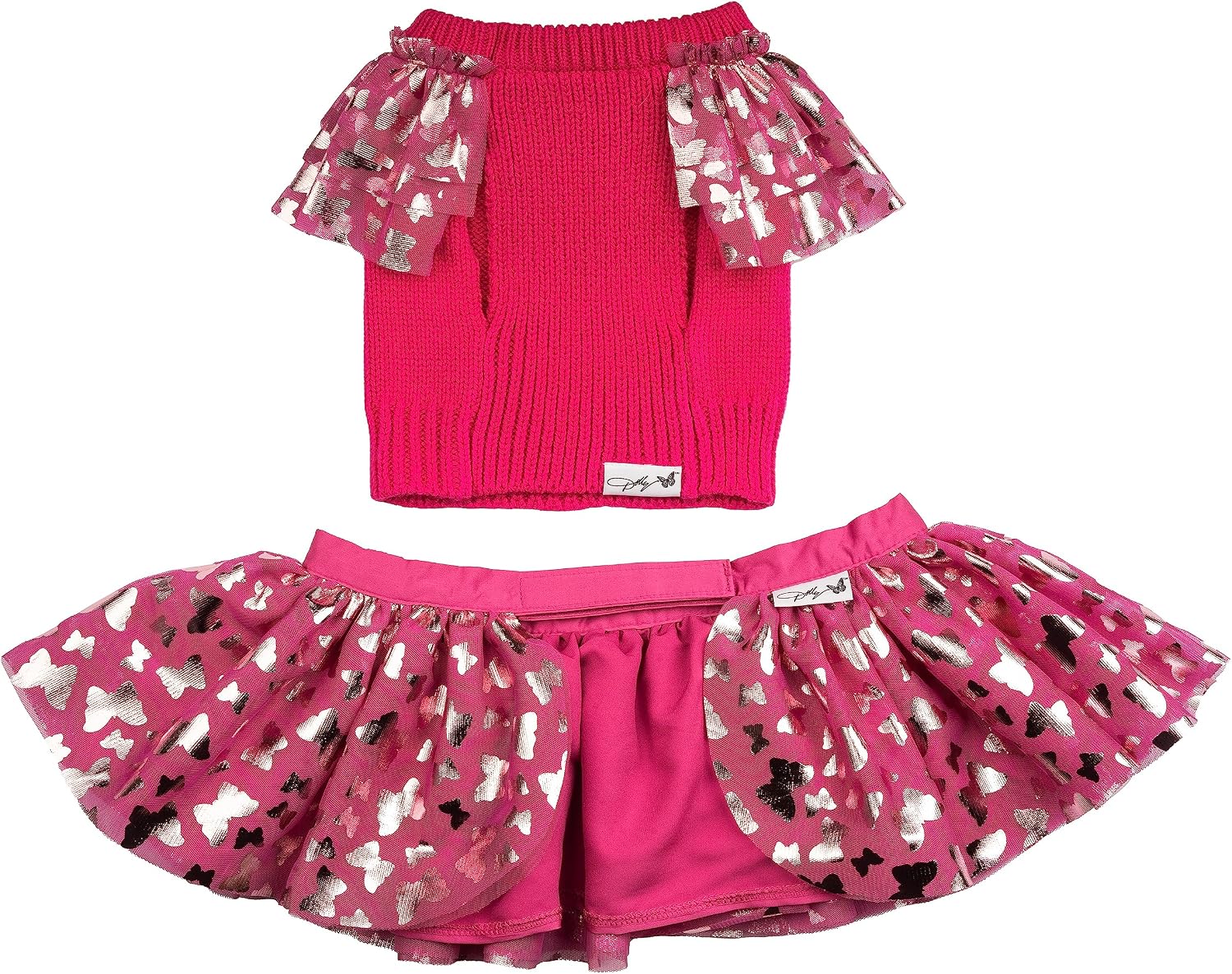 Doggy Parton Ruffle Sweater Skirt Set for Dogs - Small, Pink