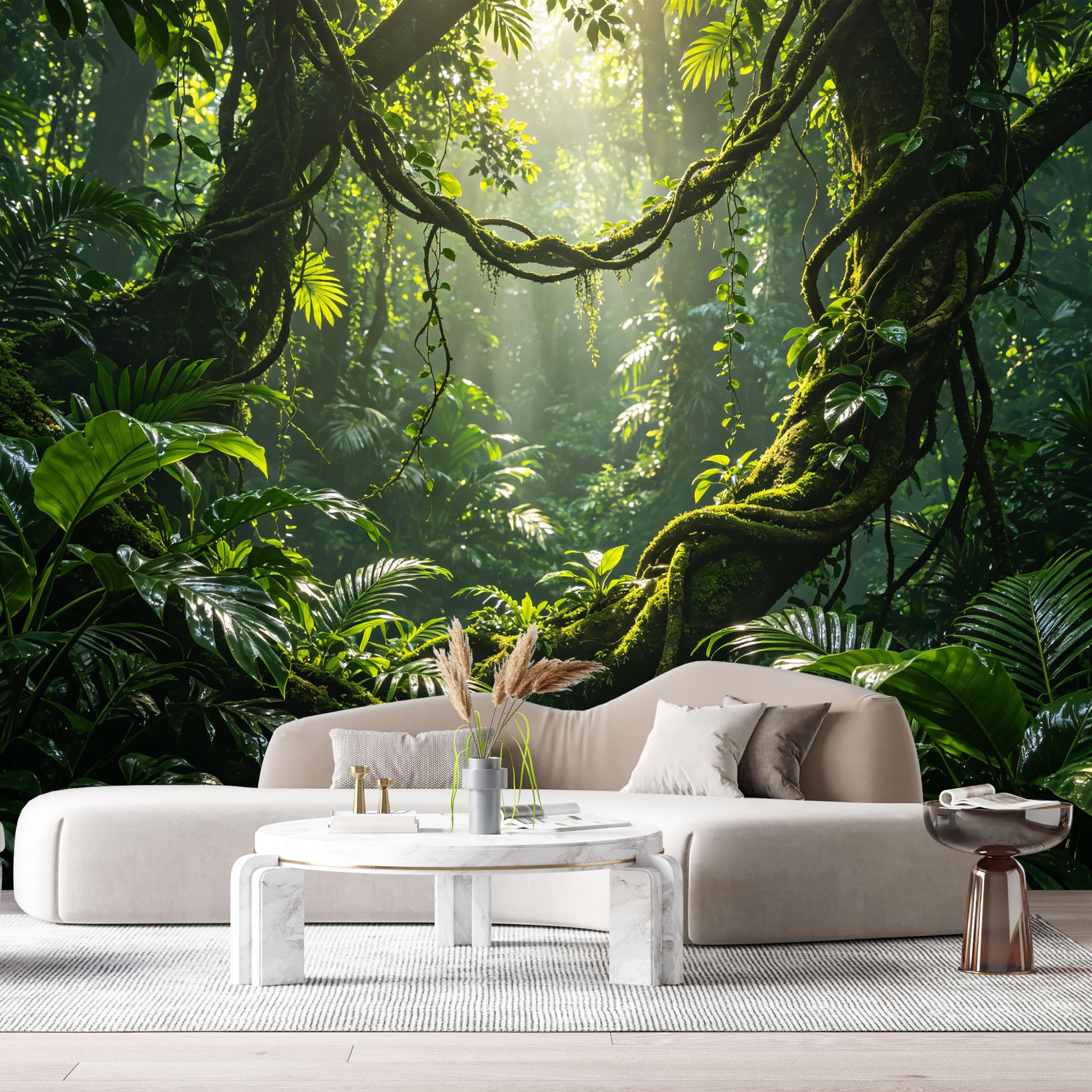 Custom Size Wall Murals Tropical Jungle Green Leaves Sunlight Vine Canopy Mist Forest SelfAdhesive Wall Fabric Removable Large Wallpaper for Photo Living Room