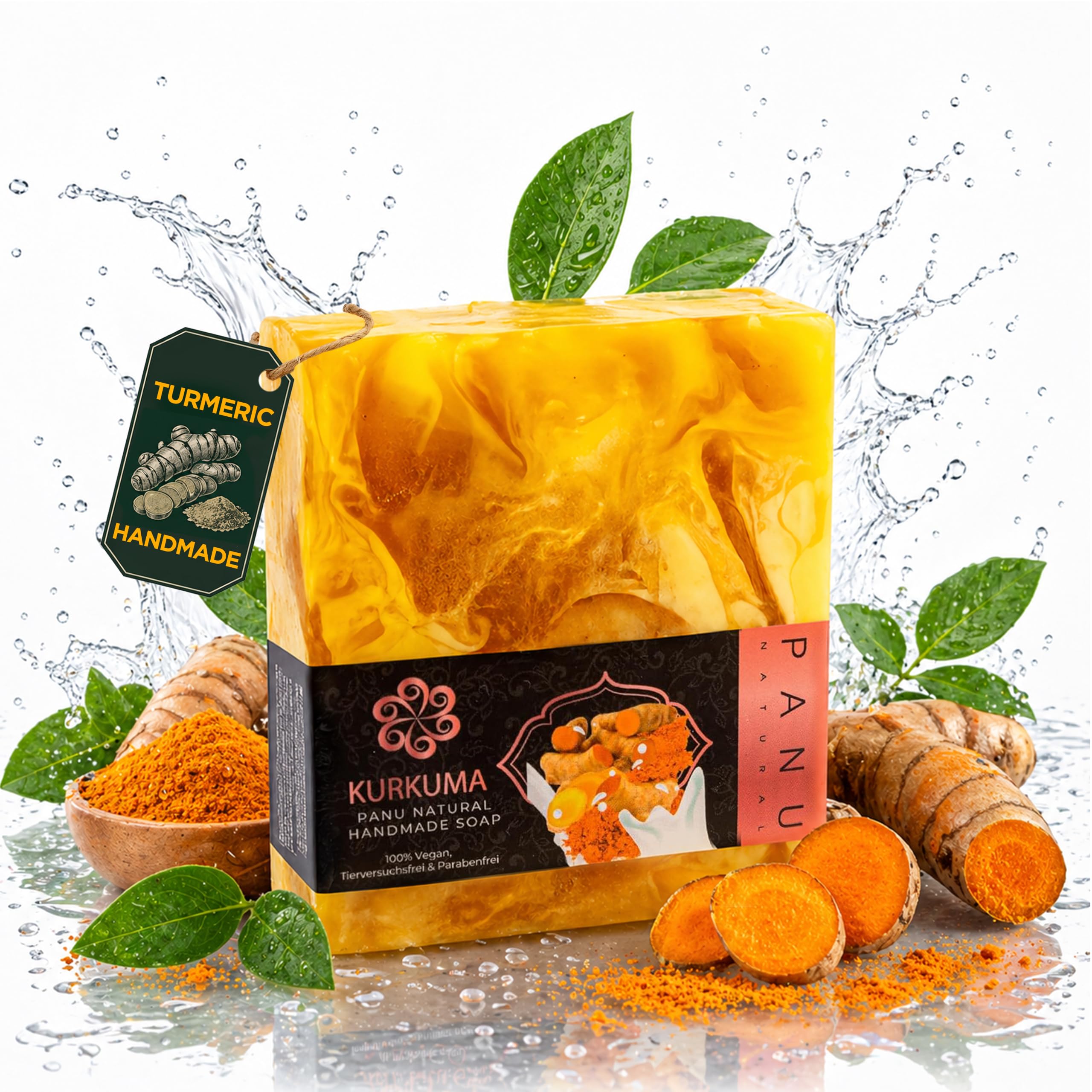 Panu Soaps Kurkuma - Wegańskie mydło pod prysznic dla wszystkich rodzajów skóry - Naturalne mydło w postaci stałego żelu pod prysznic i stałego szamponu - Naturalna kostka pod prysznic