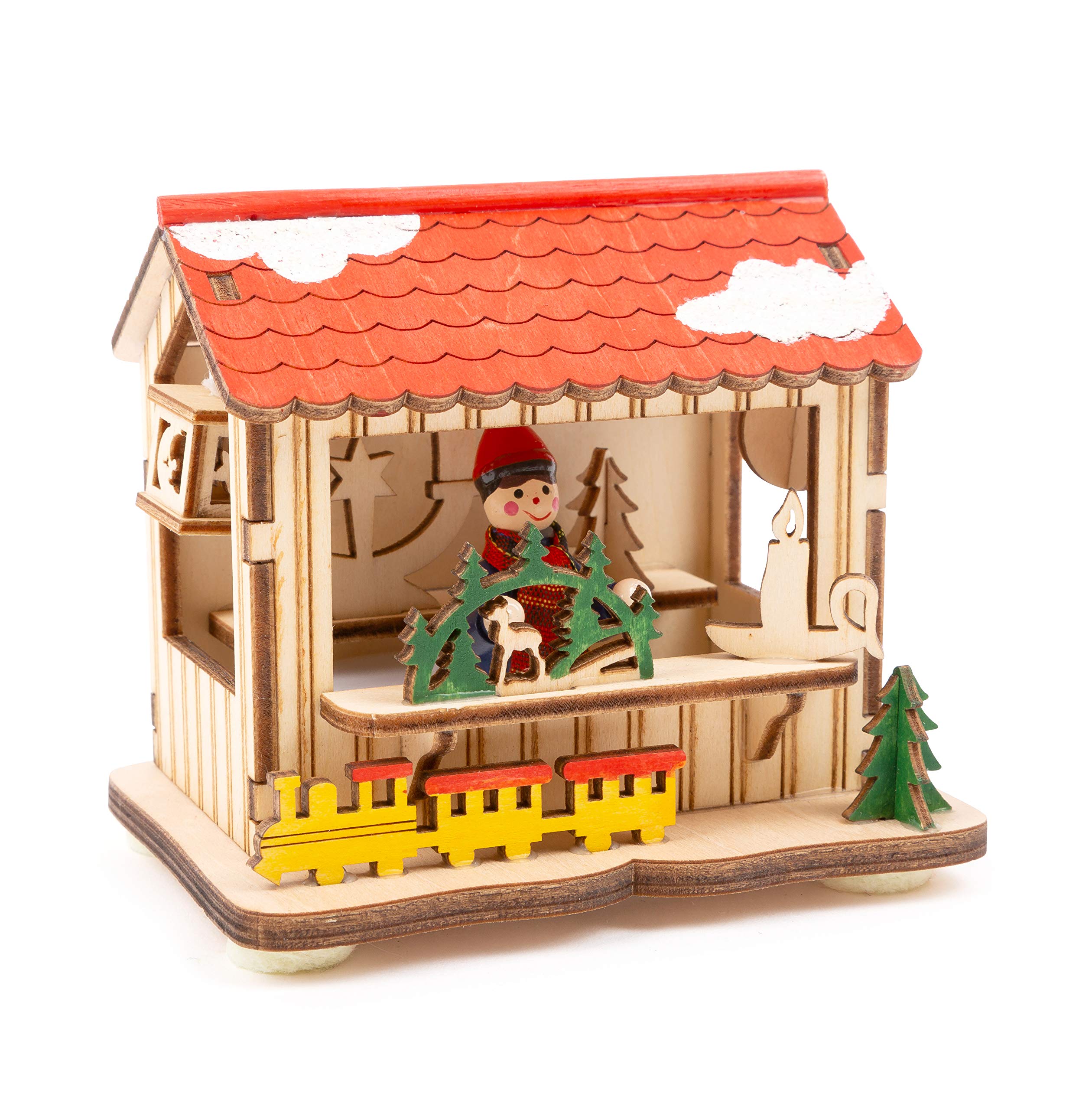 small foot Lampen-Set Weihnachtsmarkt aus Holz, Weihnachtsdeko mit drei Holzhütten mit Licht für die Fensterbank, 11390