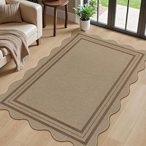 LORWER Modern Easy Jute 3x5 Outdoor Patio Rug Brown