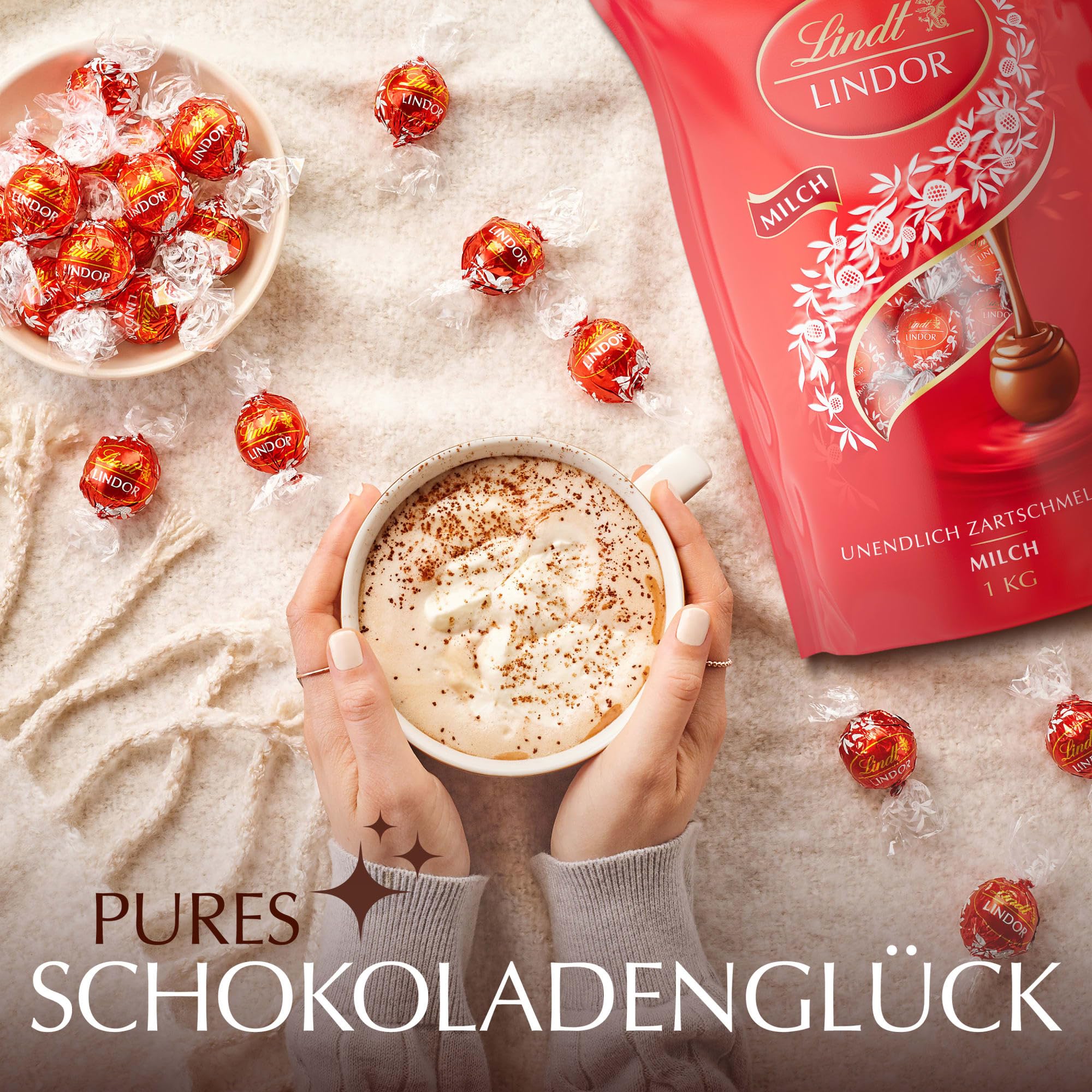 Lindt - Sachet Grand format LINDOR - Chocolat au Lait - Cœur Fondant, 1kg