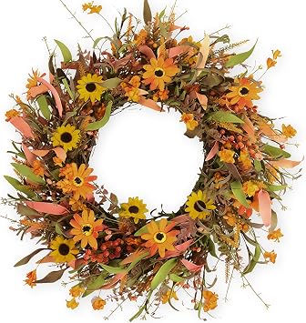 LLZLL Large Fall Wreaths for Front Door Artificial Fall Wreath 22" Autumn Wreath with Eucalyptus Leaf Daisies and Berry for Indoors Outside Thanksgiving Home Decor