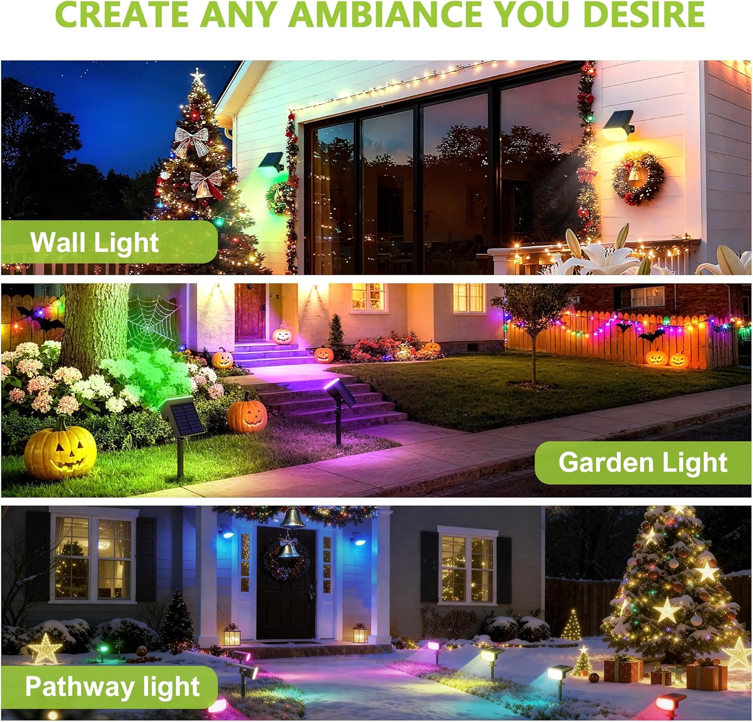 DAMINY Color Changing Solar Spot Lights 9 Lighting Modes, Outdoor Waterproof IP65,Multicolor RGB Christmas Spotlight for Gardens, Porches, Landscape, Yard Deconrations-4 Pack