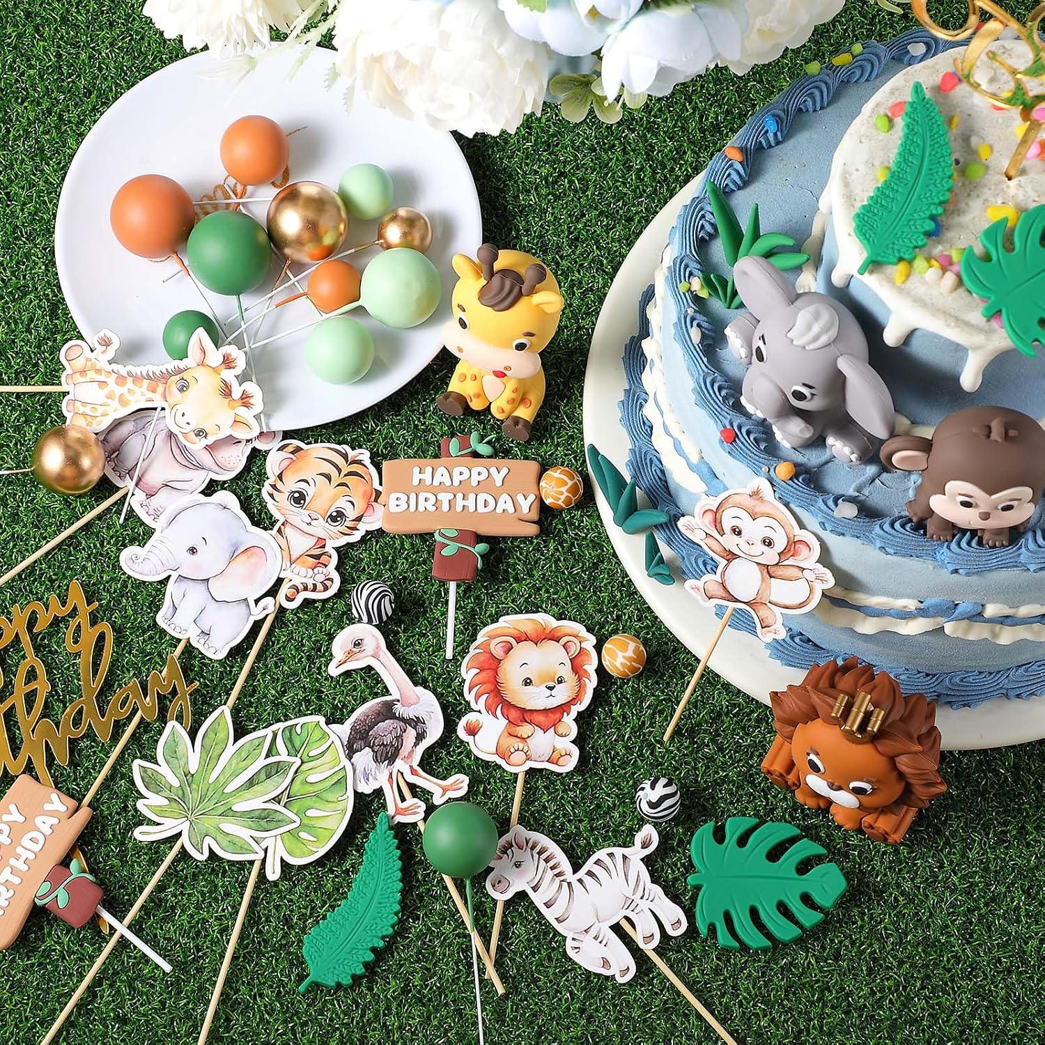 Tallew 42 Pcs Safari Jungle Cake Toppers Safari Style
