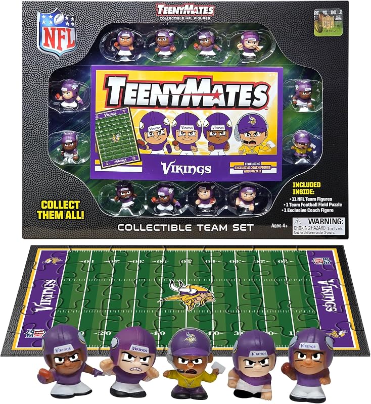 Party Animal TeenyMates NFL Football Action Figures Gift Set | Includes football field puzzle,11 officially licensed 1" player figures & coach; Football toy for kids & fans