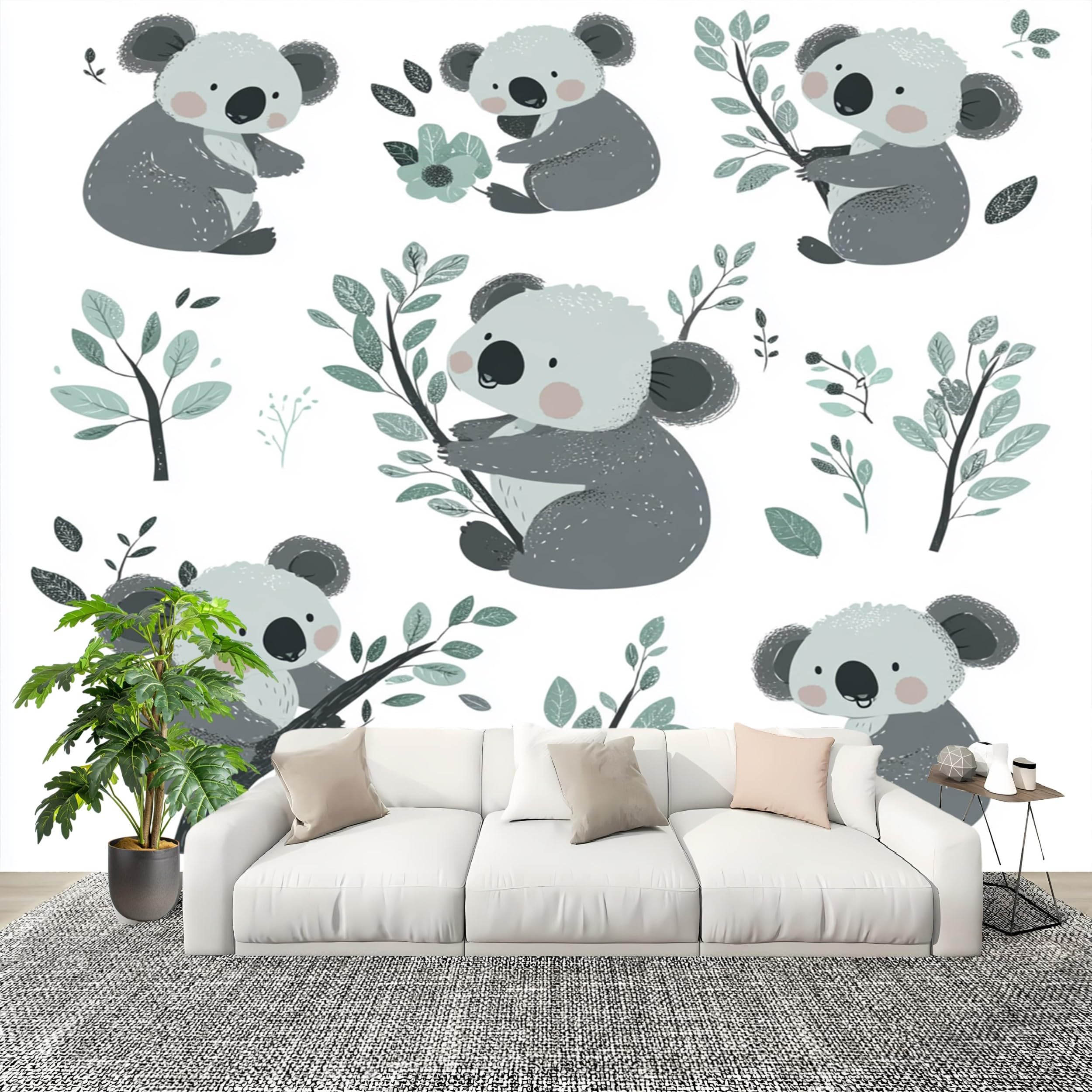 Papier peint panoramique intissé haut de gamme koala gris