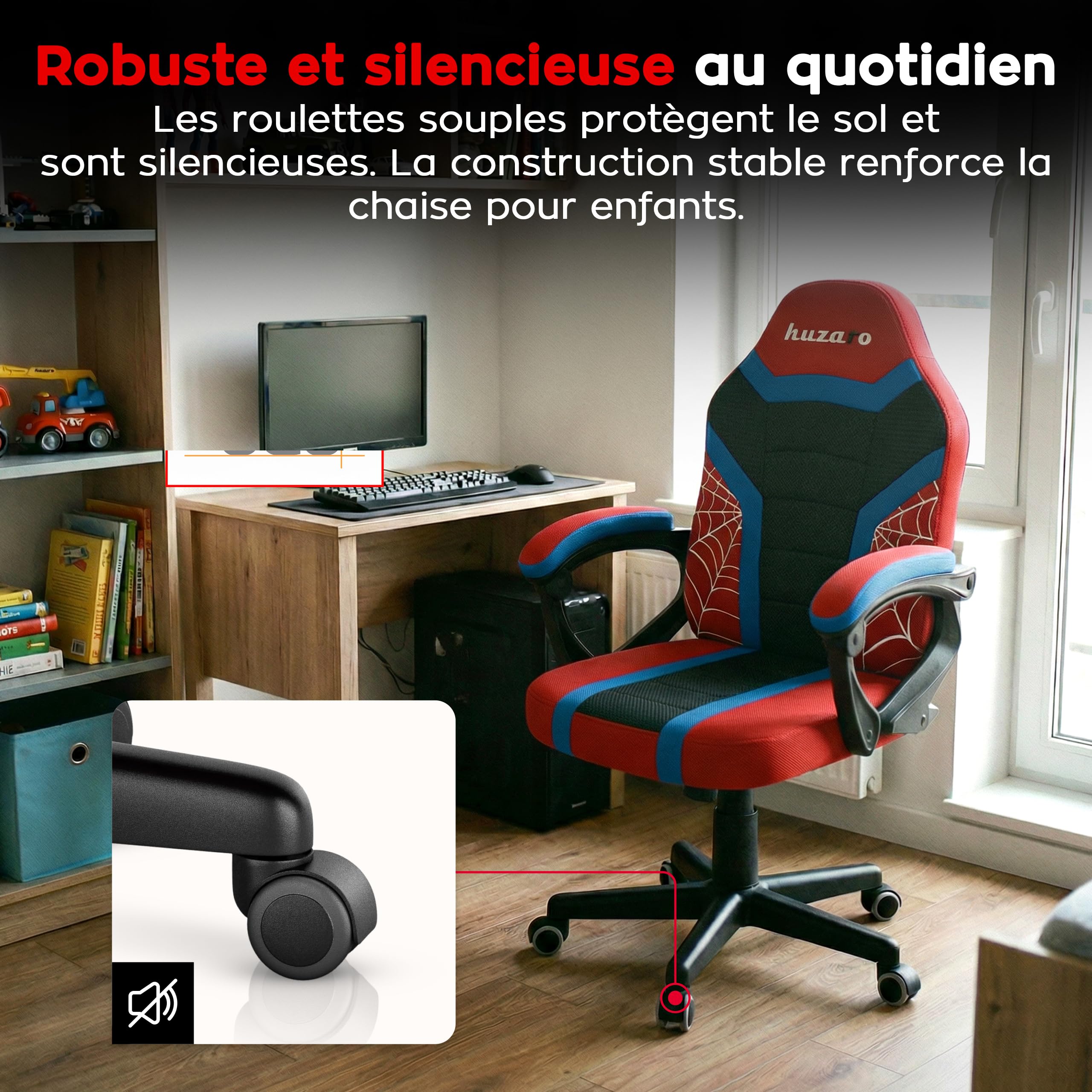 huzaro Ranger Mesh Chaise Gaming Ergonomique pour Enfant, Chaise de Bureau Enfant Respirante avec accoudoirs, Hauteur réglable 6 cm, Soutien du Dos, idéale pour Enfants 80–150 cm, siège Stable Spider