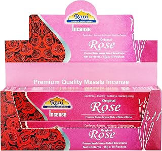 Rani Original Rose Incense (Premium Masala Incense Made of Natural Herbs) 15g x 10 Packets ~ Total of 100 Incense Sticks | for Puja Purposes | Indian Origin