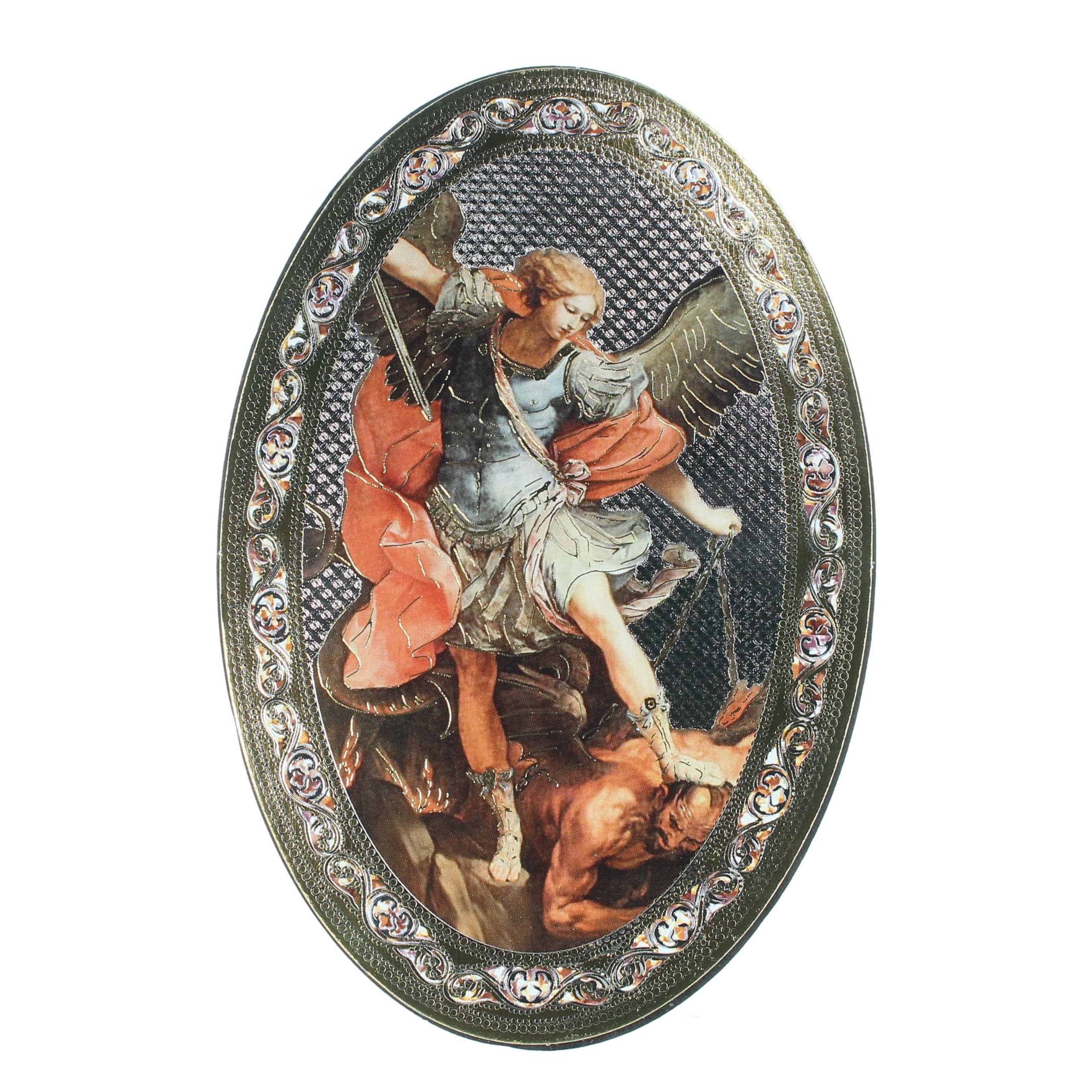 Palais du Rosaire Saint Michael oval frame on wood 18x12cm - Boutique Chrétienne - Christian Worship Wooden