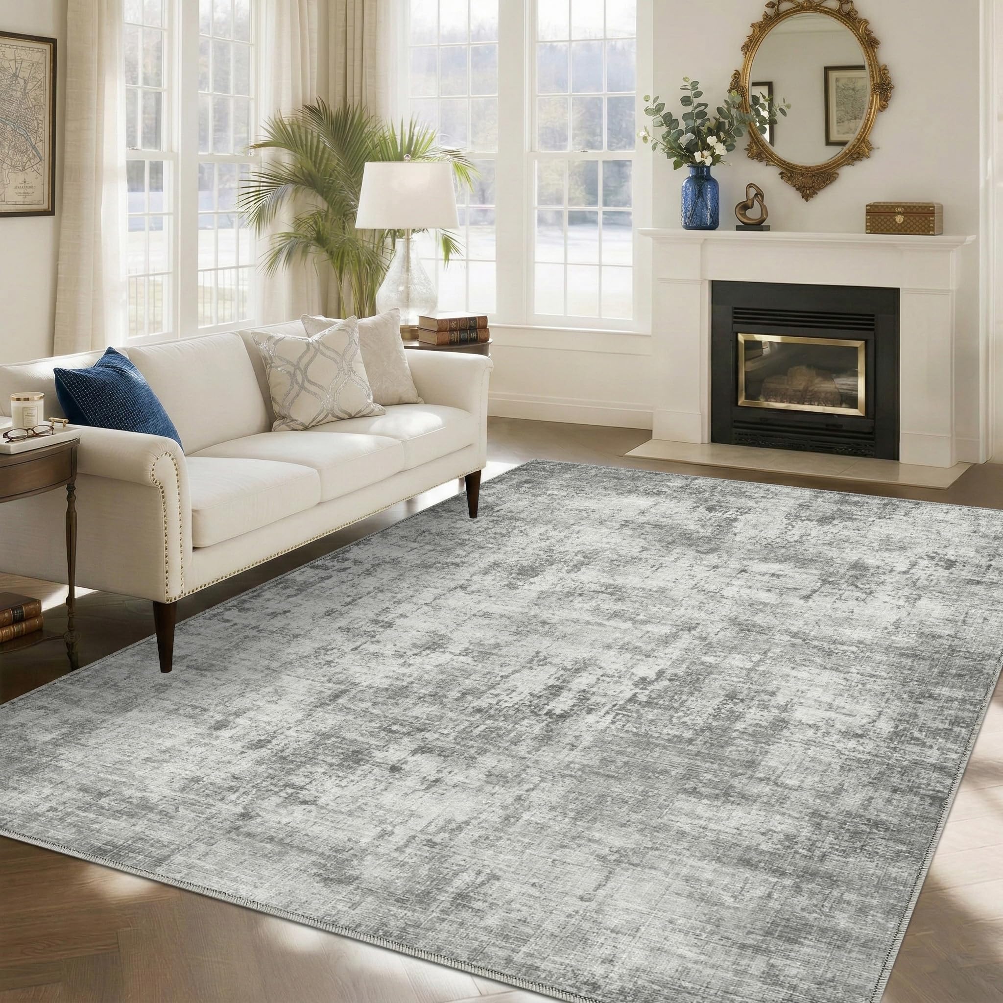 Photo 1 of Syrlfar 6x9 Area Rugs for Living Room Washable Non Slip Low Pile Dining Room Bedroom Rug Modern Abstract Home Office Decor Grey