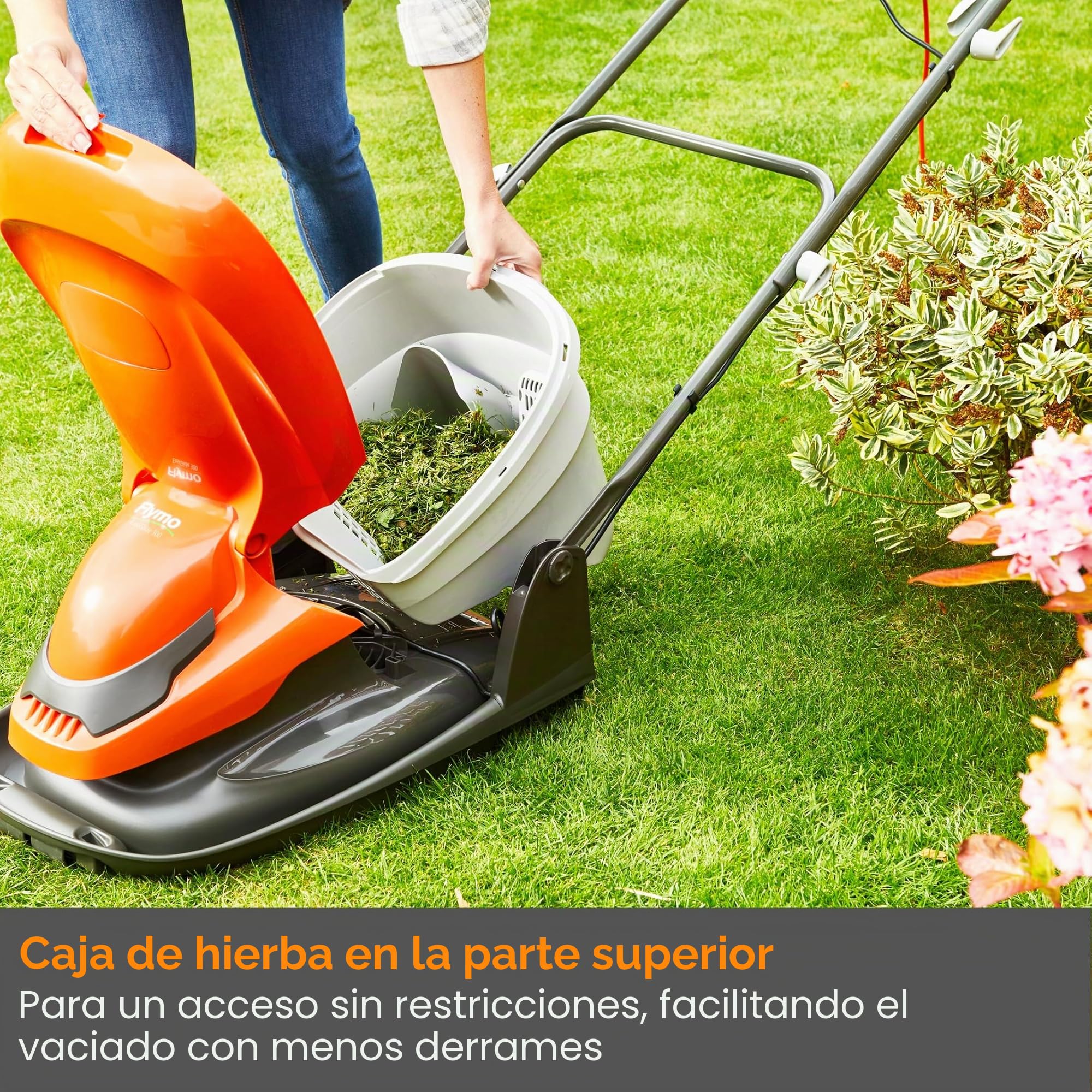 Flymo EasiGlide 360 Hover Collect - Cortacésped con Motor de 2000 W, Ancho de Corte de 36 cm, Caja de césped de 26 litros, se pliega Plano, Cable de 10 m, Naranja y Gris