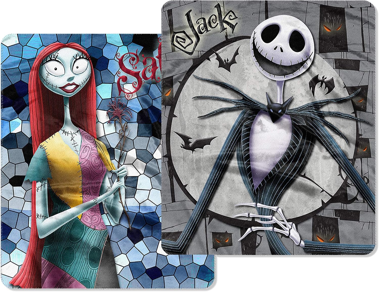 Spirit Halloween Jack and Sally Reversible Fleece Blanket - The Nightmare Before Christmas, Multicolor