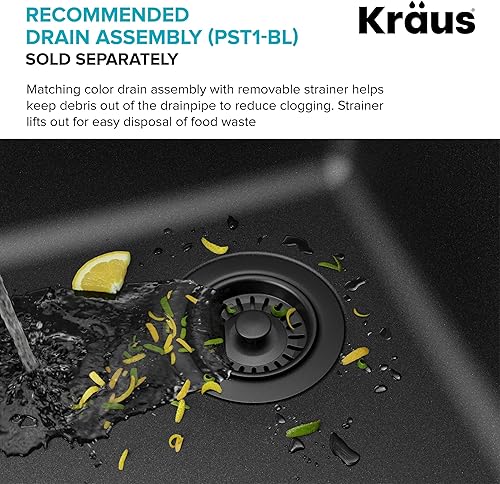 Vista 58 de Kraus Quarza Fregadero de cocina Cuencos de 33 pulgadas 60/40 Granito gris Modelo KGD-442