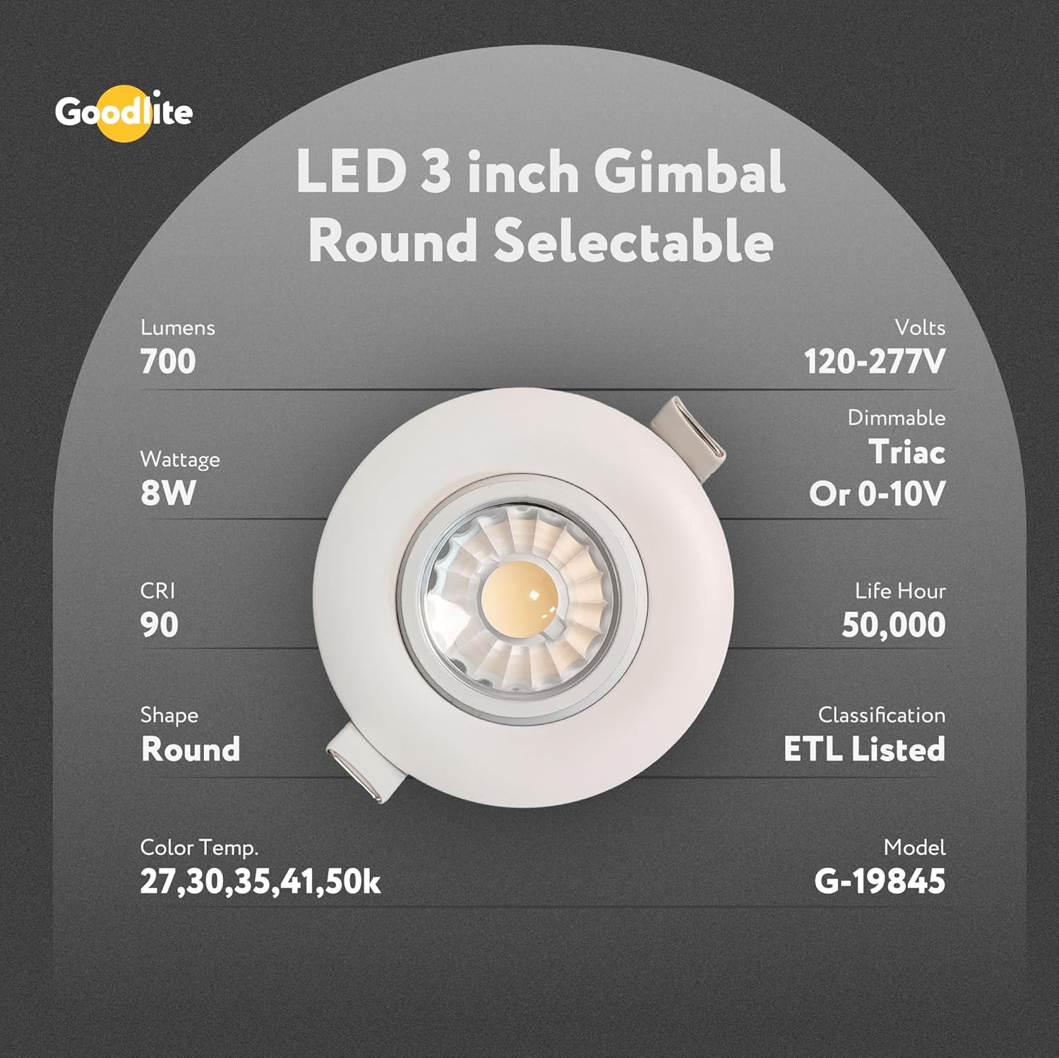 Goodlite G-19845 2.75 Inch LED Round Luminaire 8w 650 Lumens (75W Eqv) with Junction Box, 40° 360° Rotatable Eyeball and 30° Tilt, Warm White