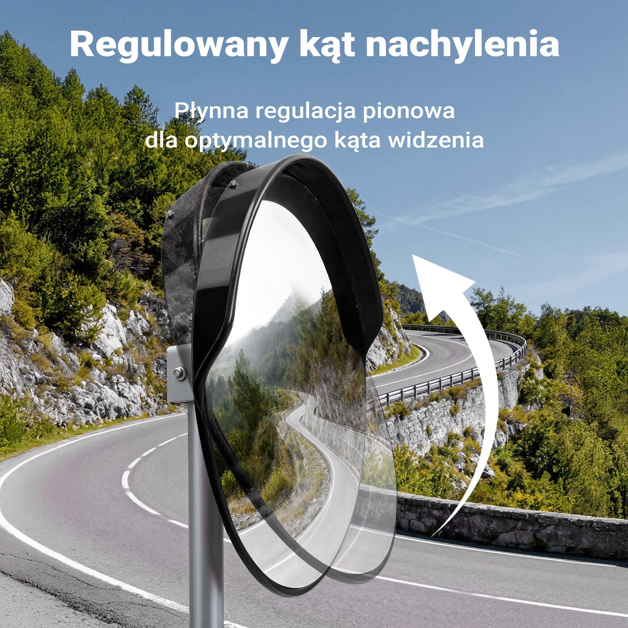 Wiltec Lustro drogowe 75 cm wypukłe z osłoną czarne, okrągłe magazynowe z polem widzenia 160°, więcej bezpieczeństwa przy wyjeździe z materiałem montażowym