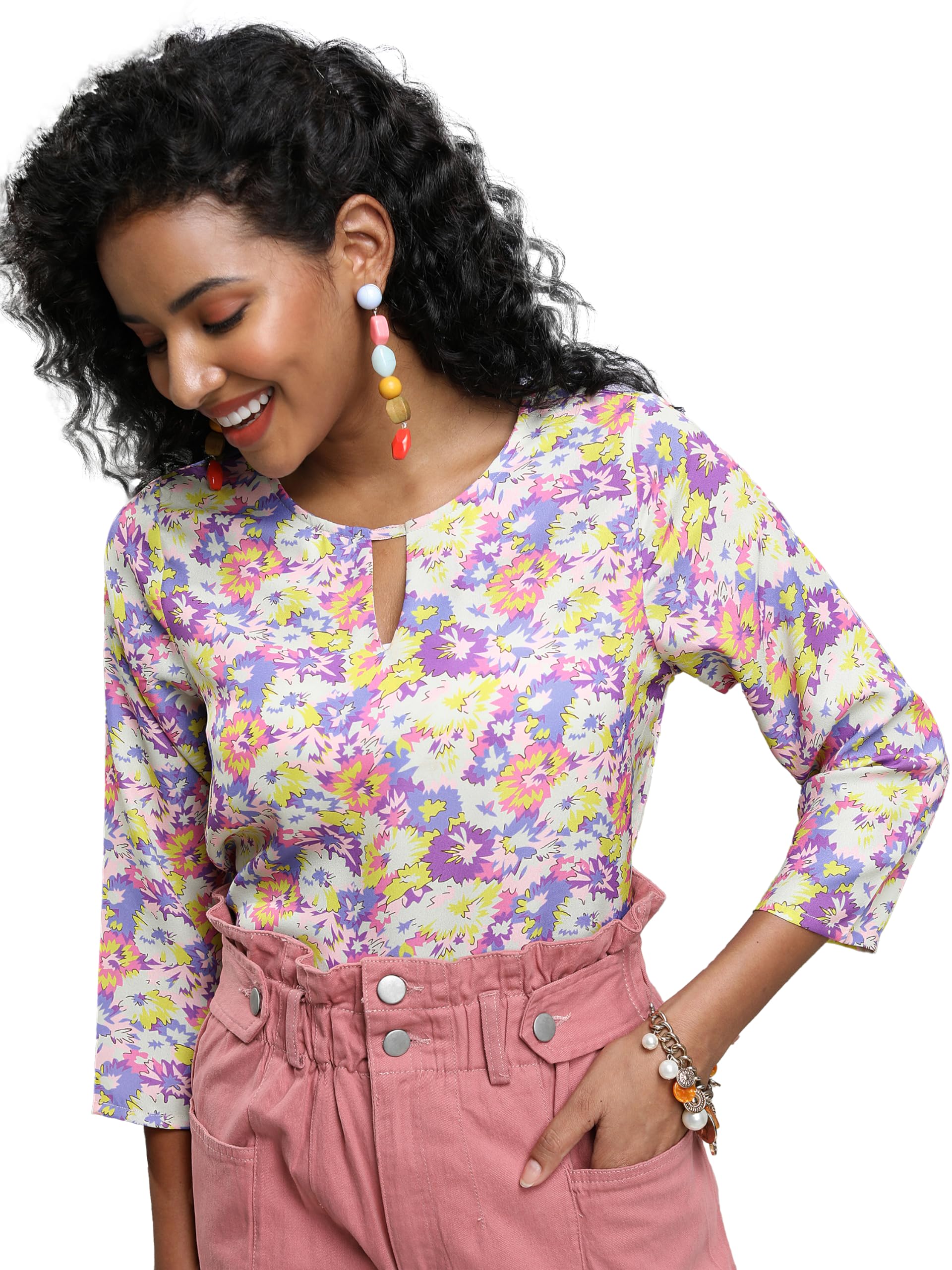 Women's Paisley Regular Fit Tunic Shirt (KHTP000325_Purple/Brown/Multi-image-12