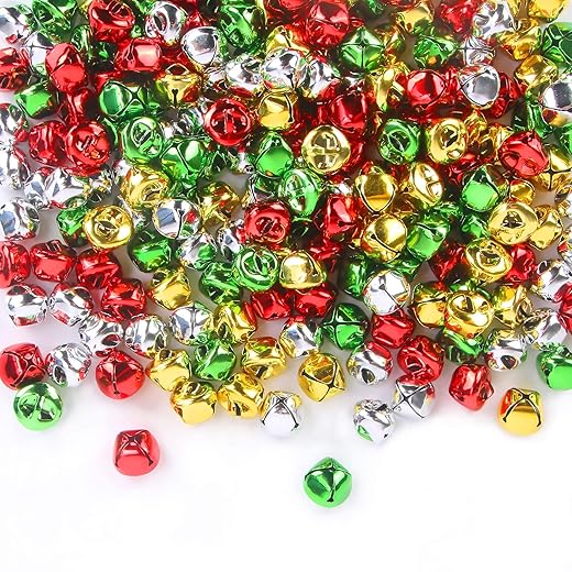 200 Pieces Augshy Jingle Bells 2/5 Inch Craft Bell Bulk for Christmas Home and Pet Decorations Xmas Decor Party Favors Supplies (Gold,Silver, Red,Green)