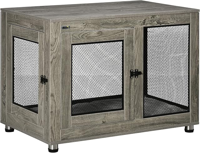 PawHut Dog Crate Furniture End Table w/ Soft Washable Cushion, Two Doors, Indoor Pet Kennel for Small Medium Large Dogs w/ Wire Mesh