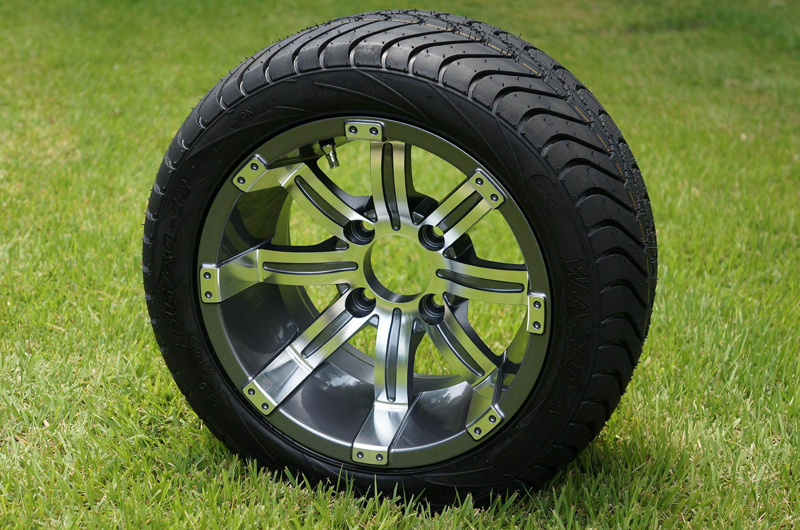12" Golf Cart Wheels and Tires, Machined/Gunmetal, Set of 4