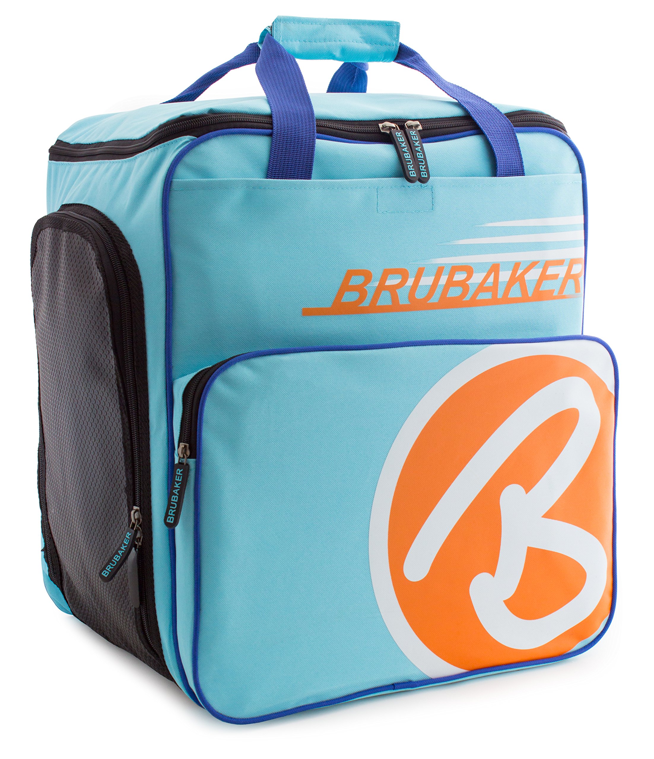 BRUBAKER Champion Combo - Limited Edition - Ski Boot Bag and Ski Bag for 1 Pair of Ski up to 170 cm, Poles, Boots and Helmet - Light Blue Orange